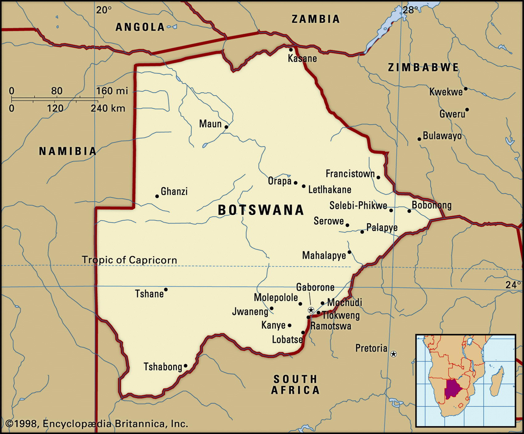 Ботсвана на карте мира