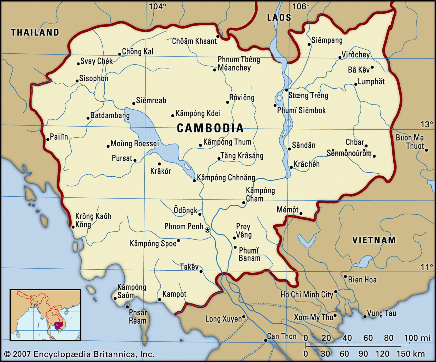 Карта Камбоджи описание страны география информация столица факты