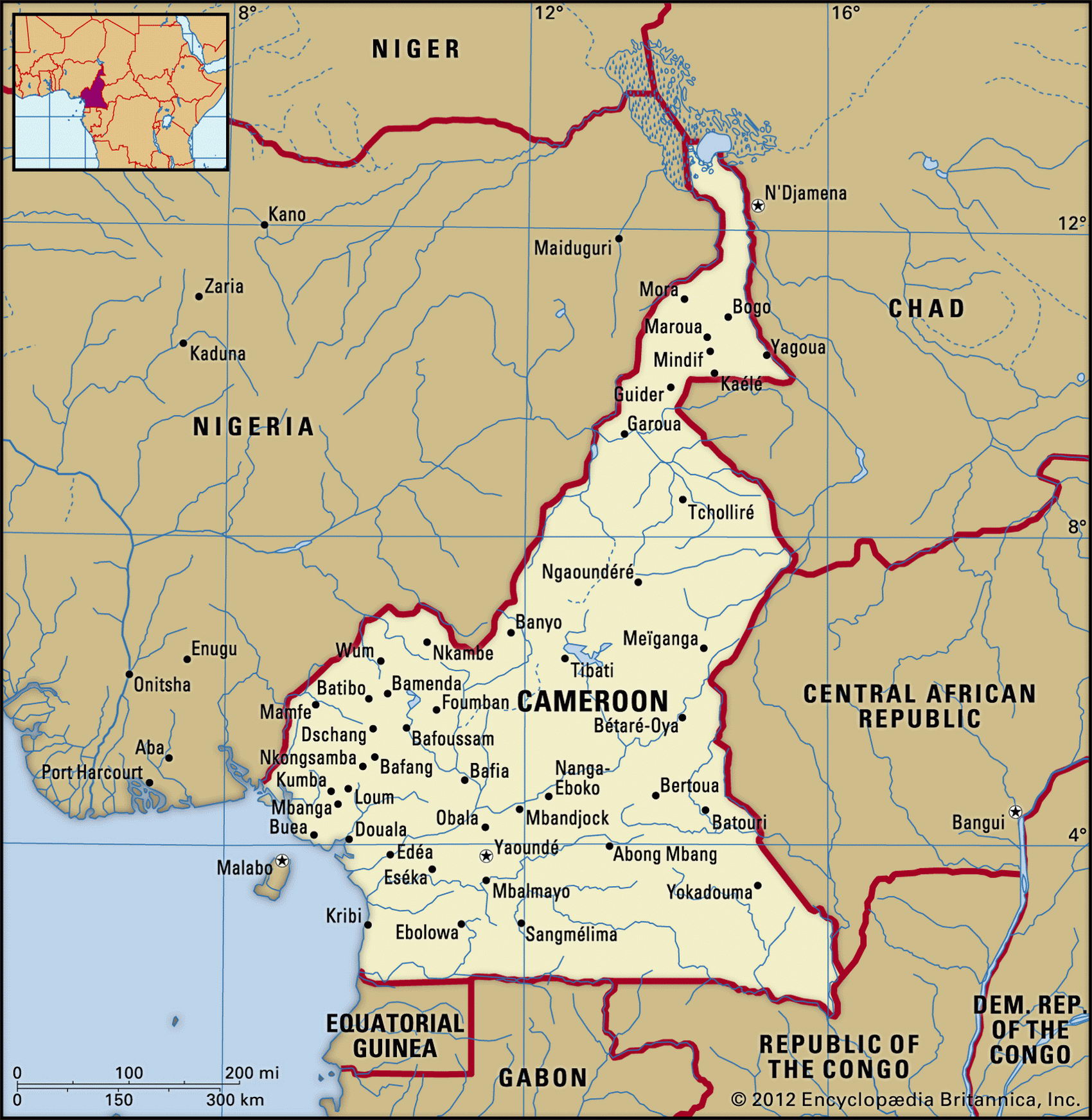 Камерун карта с городами