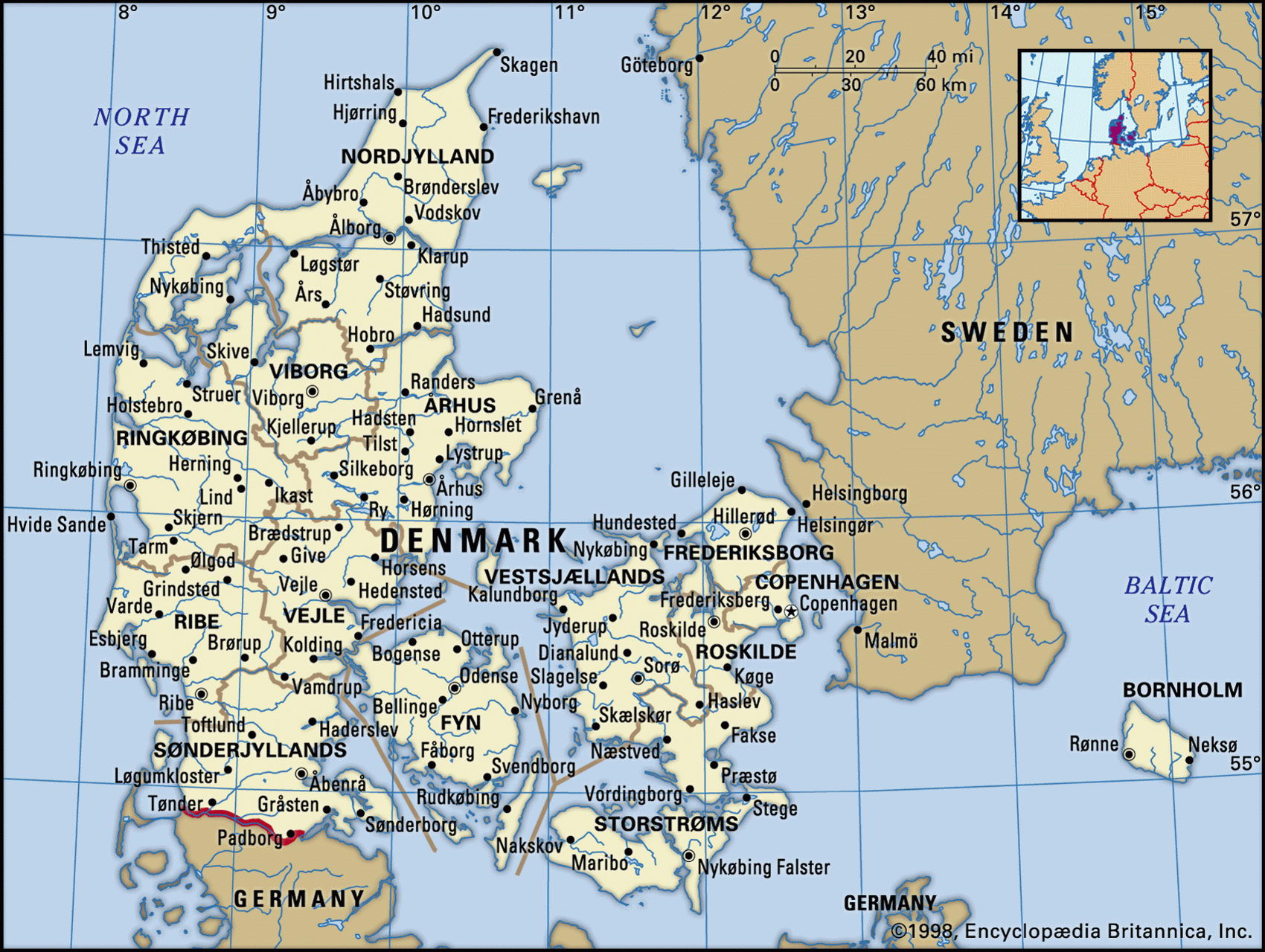 Дания карта с городами и поселками