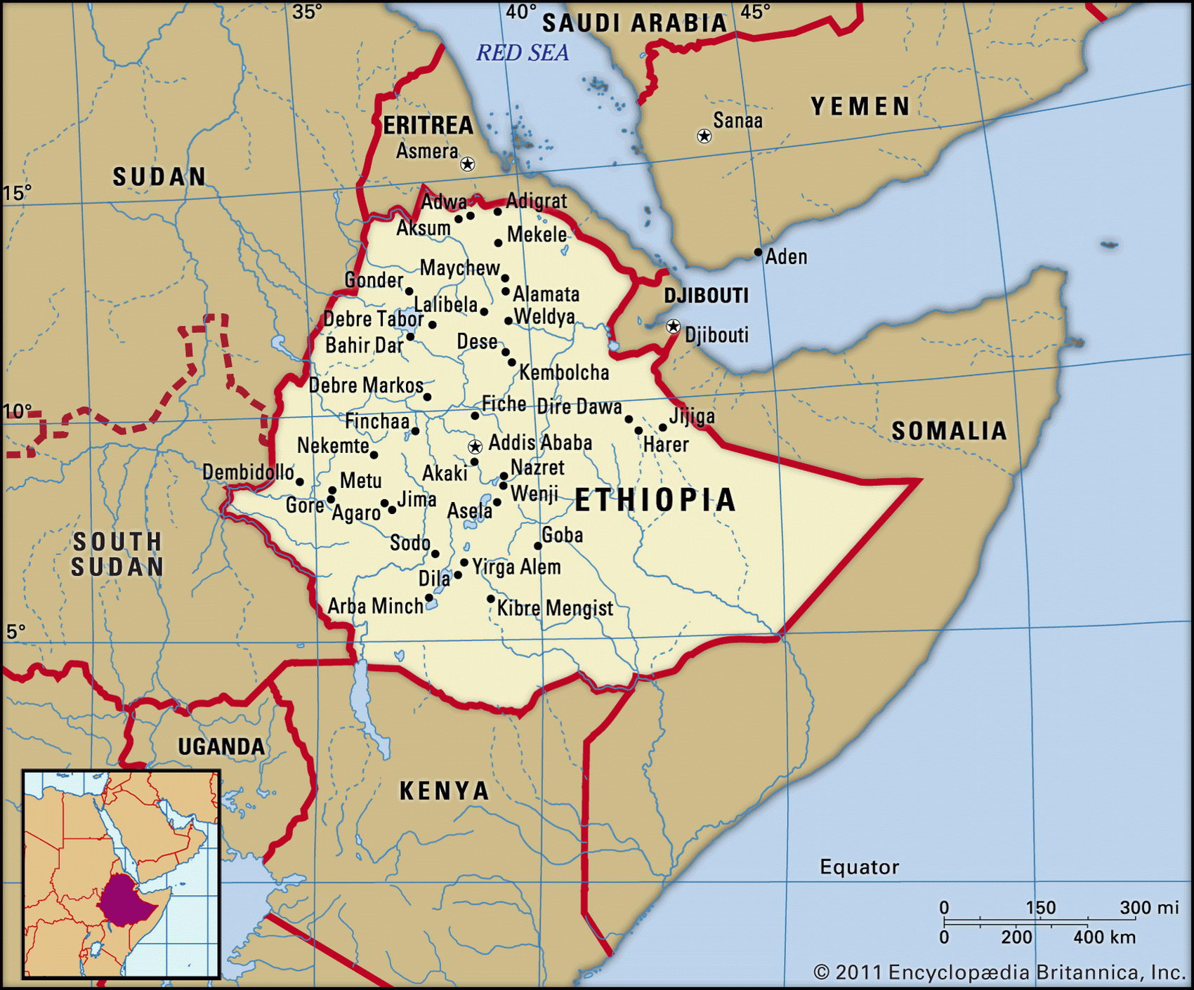 Эфиопия карта с городами