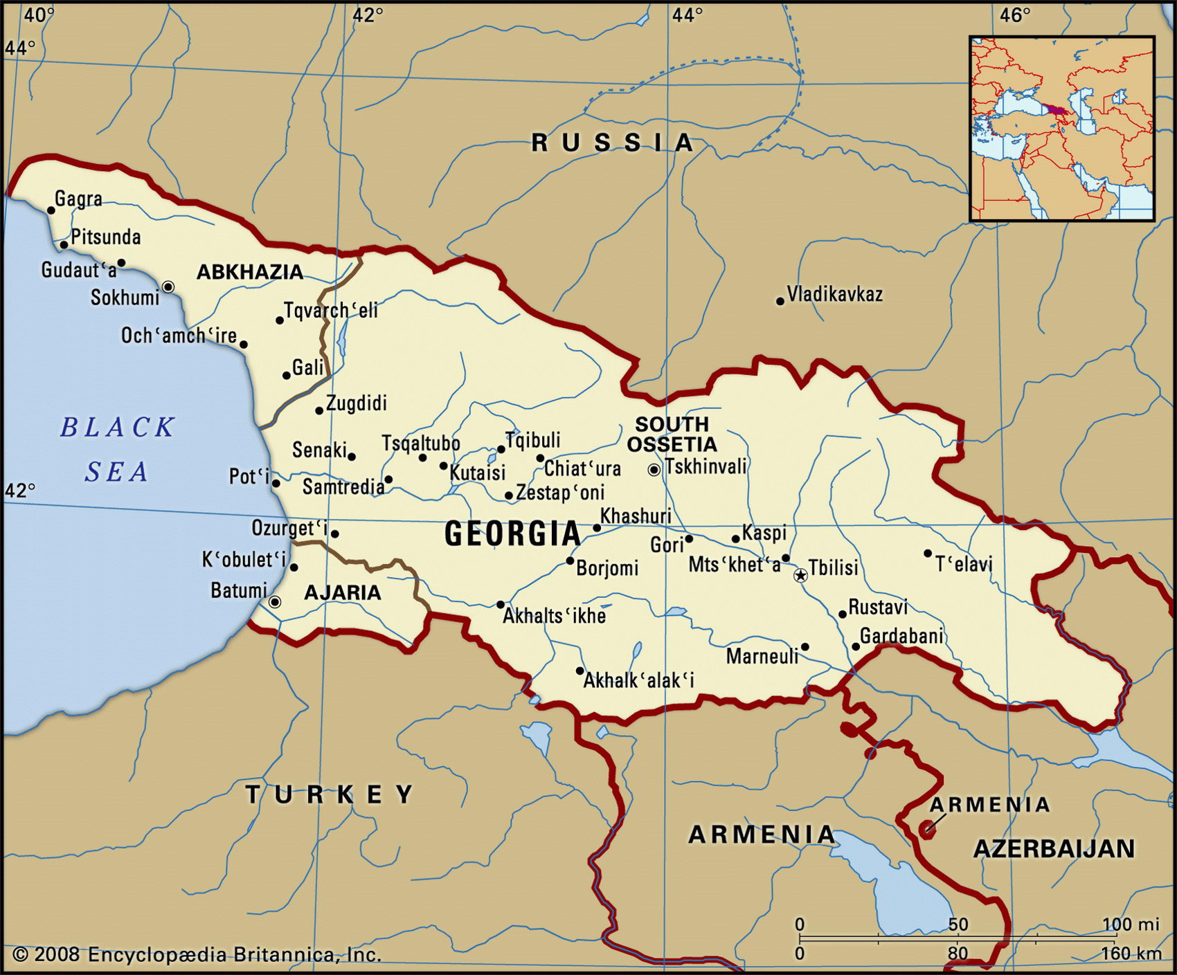 Грузия карта с городами