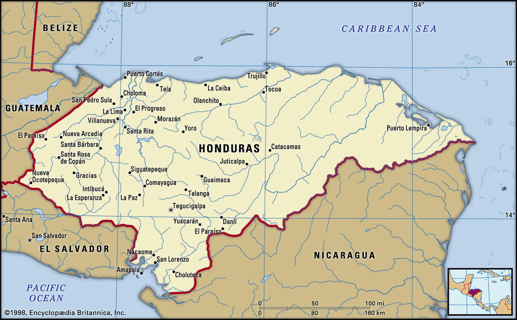 Столица гондураса на карте. Карта Гондураса географическая.