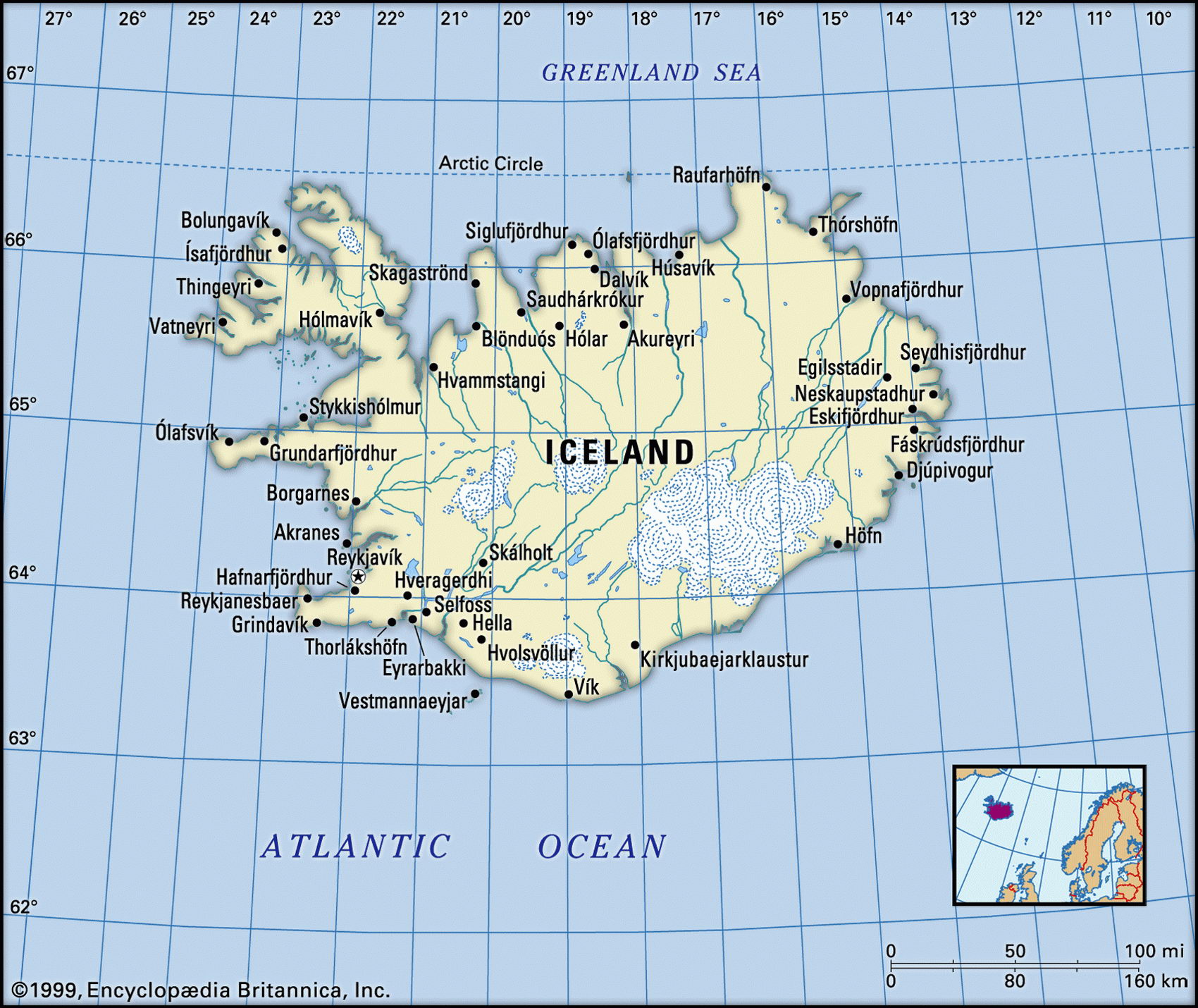 Исландия карта с поселками и городами
