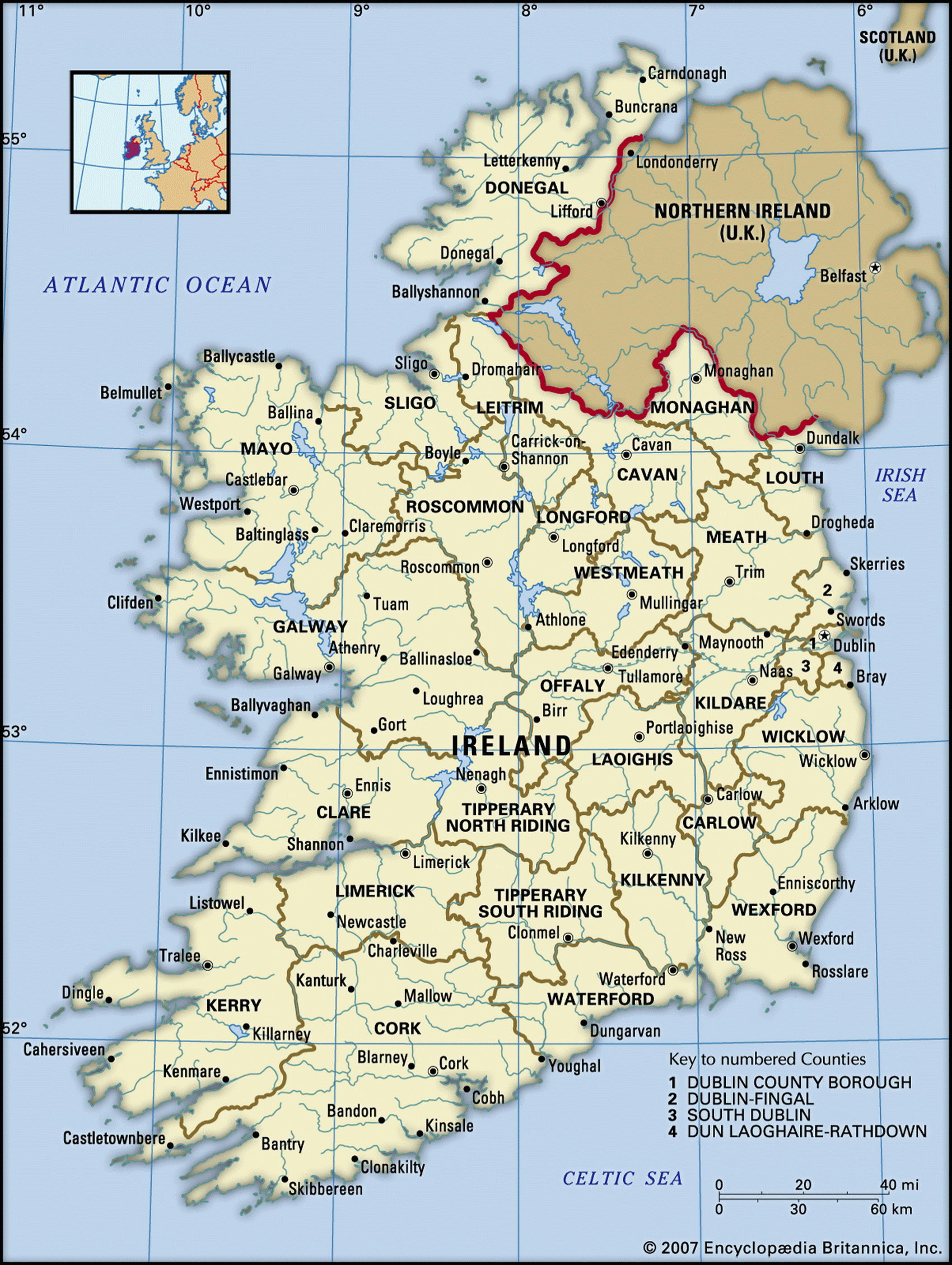 Ирландия карта с городами