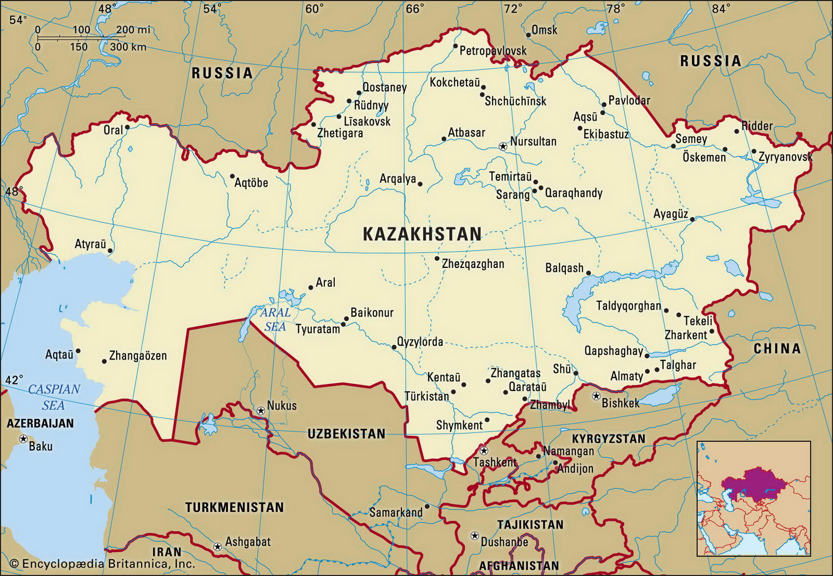 Казахстан карта с городами