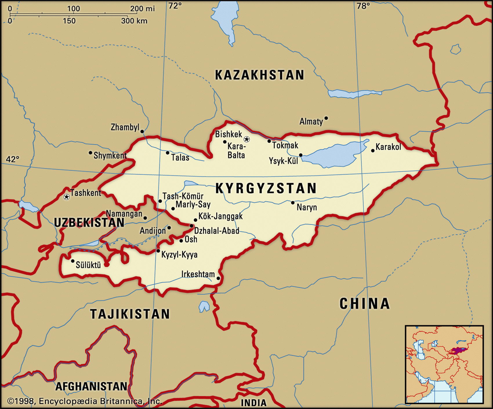 Киргизия карта с городами