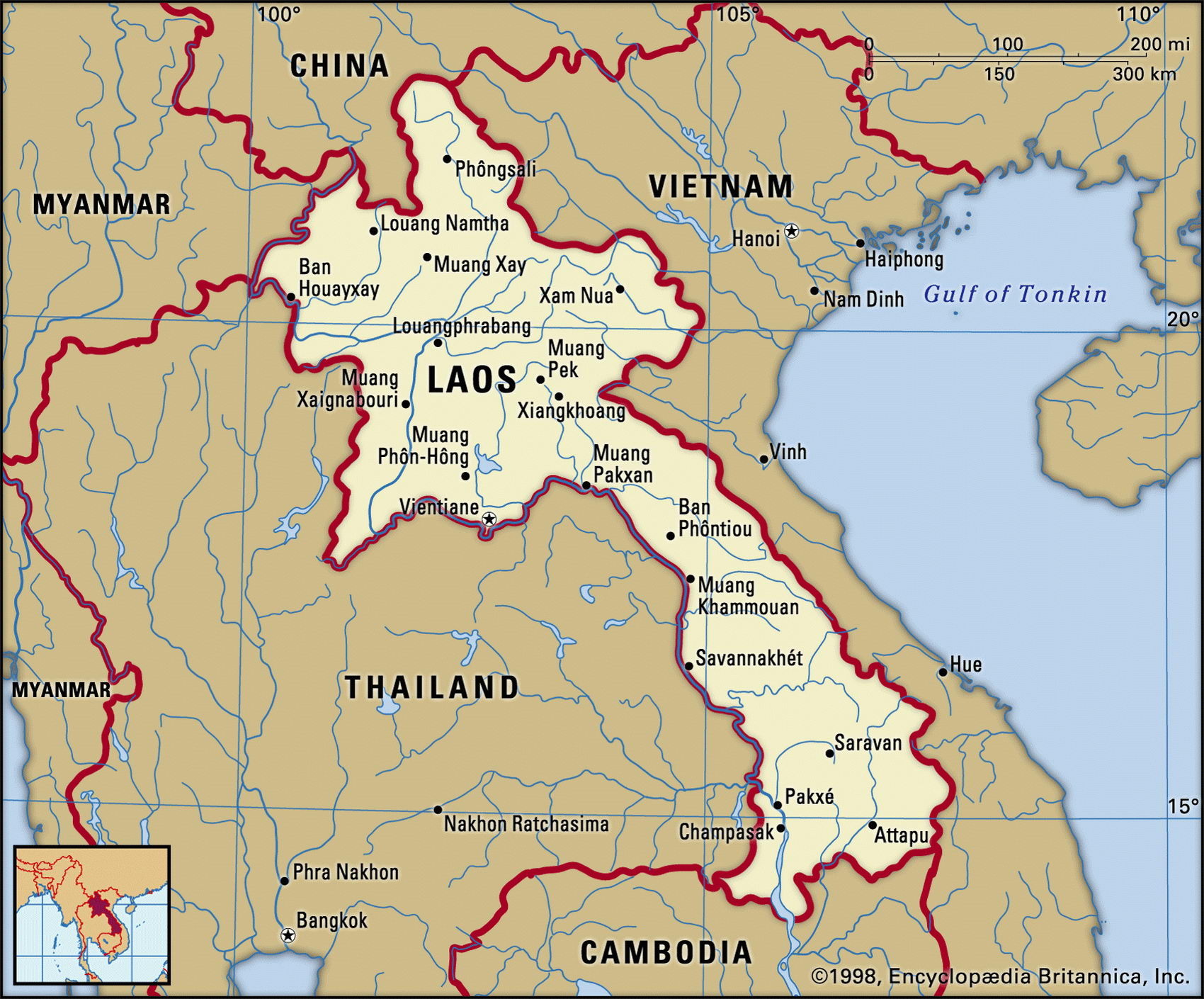 Лаос карта с городами