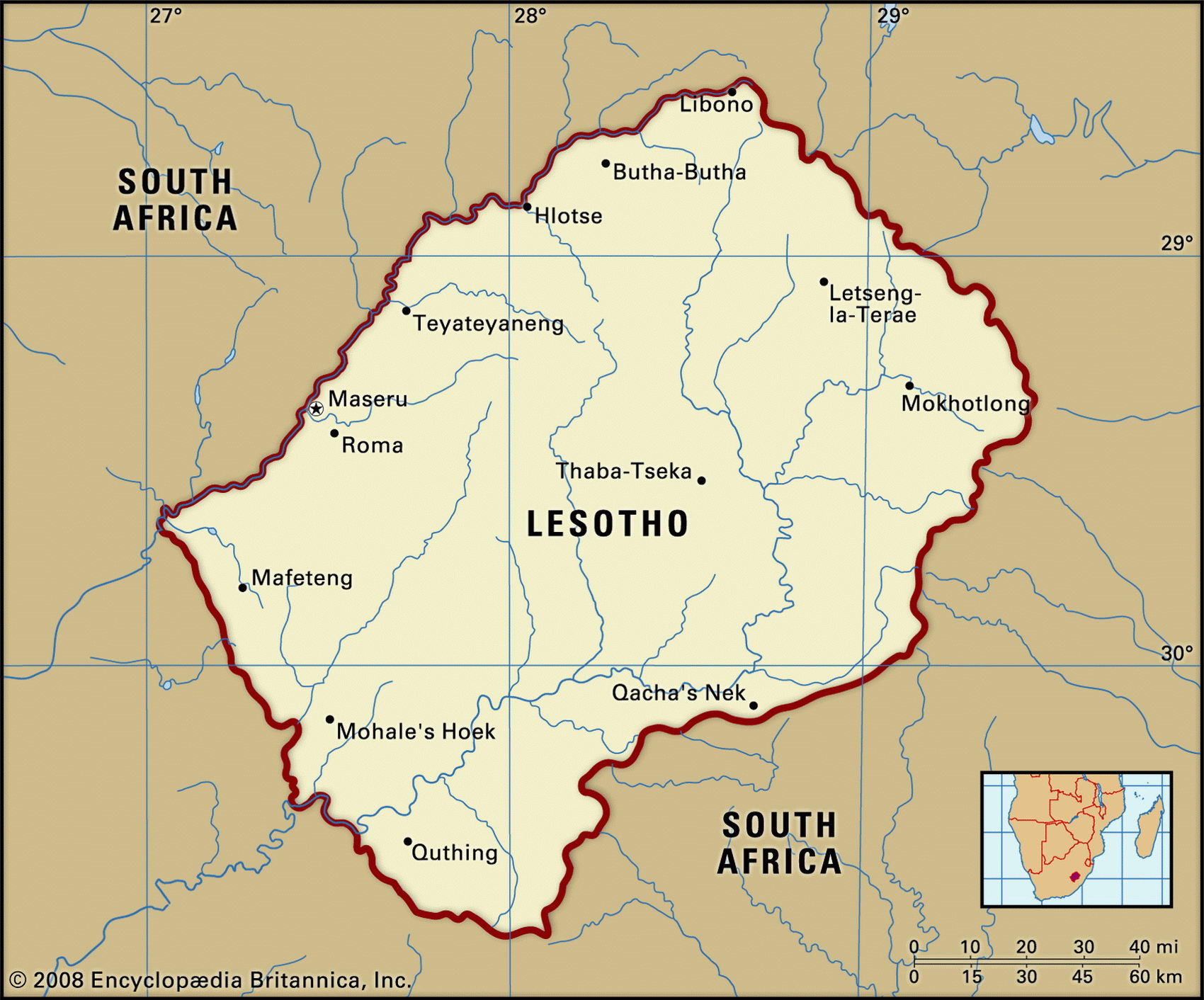 Лесото на карте мира