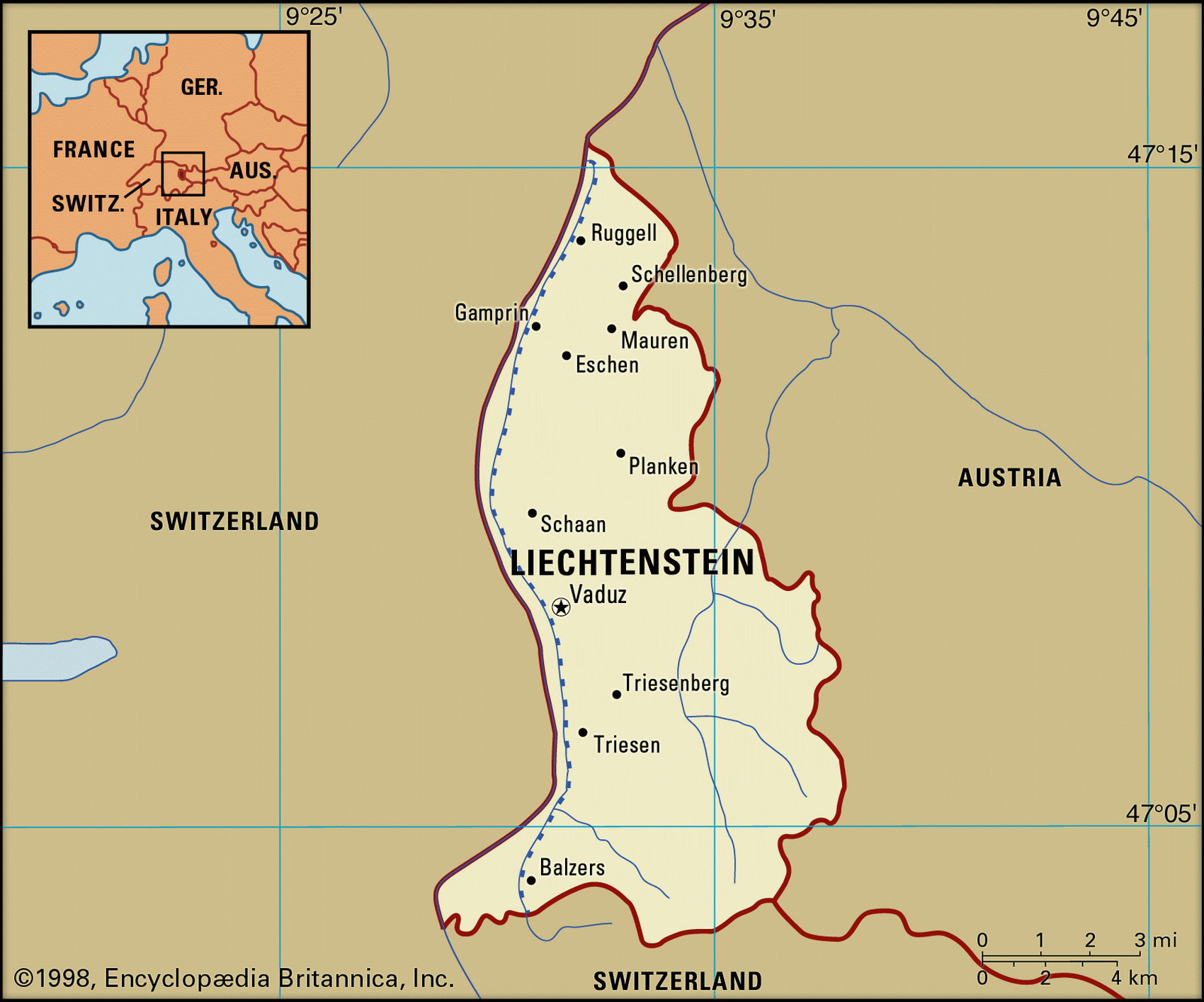 Карта Лихтенштейна описание страны столица география информация факты -Атлас