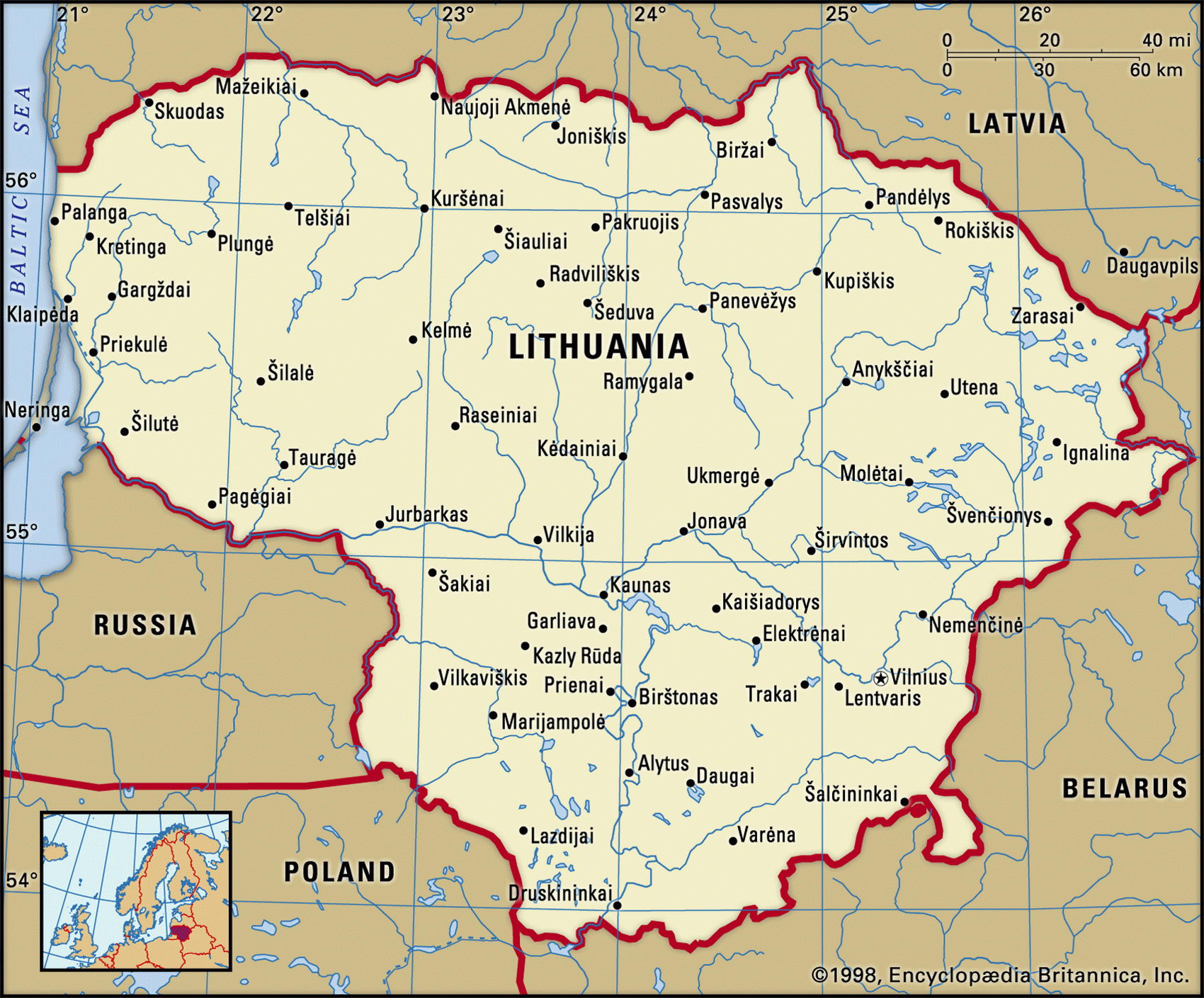 Литва карта с селами