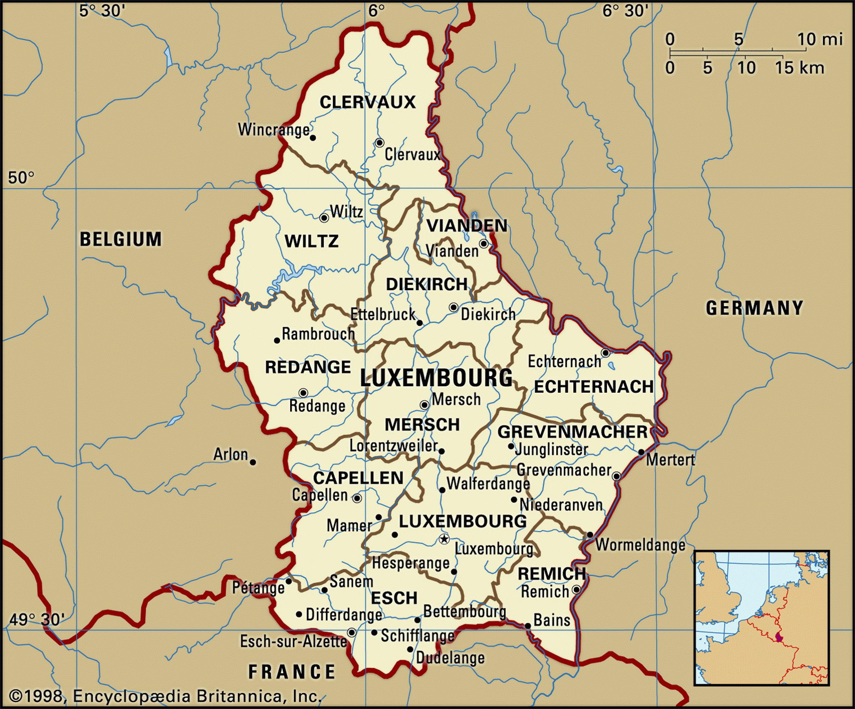 Люксембург на карте Европы