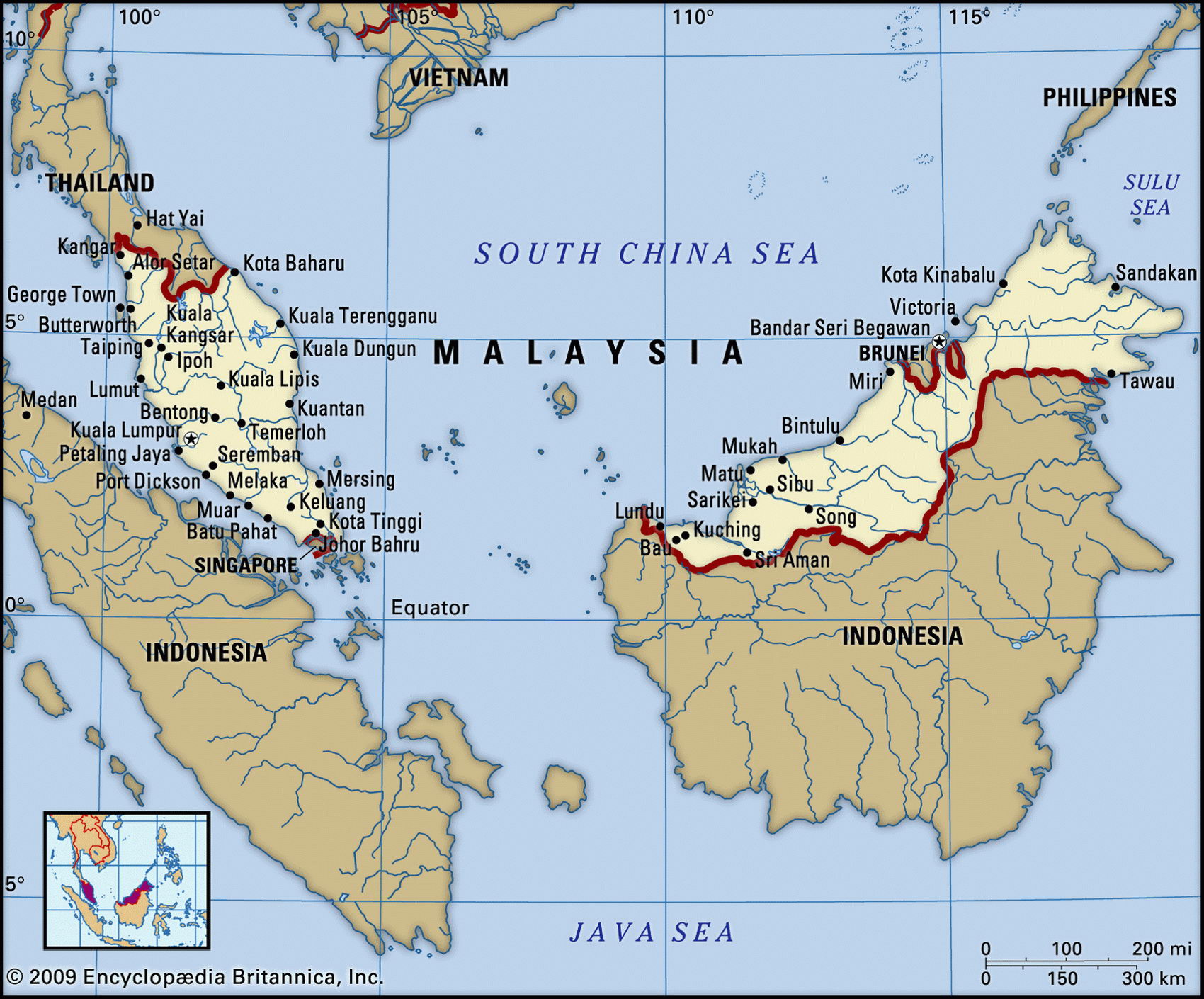 Малайзия карта с городами