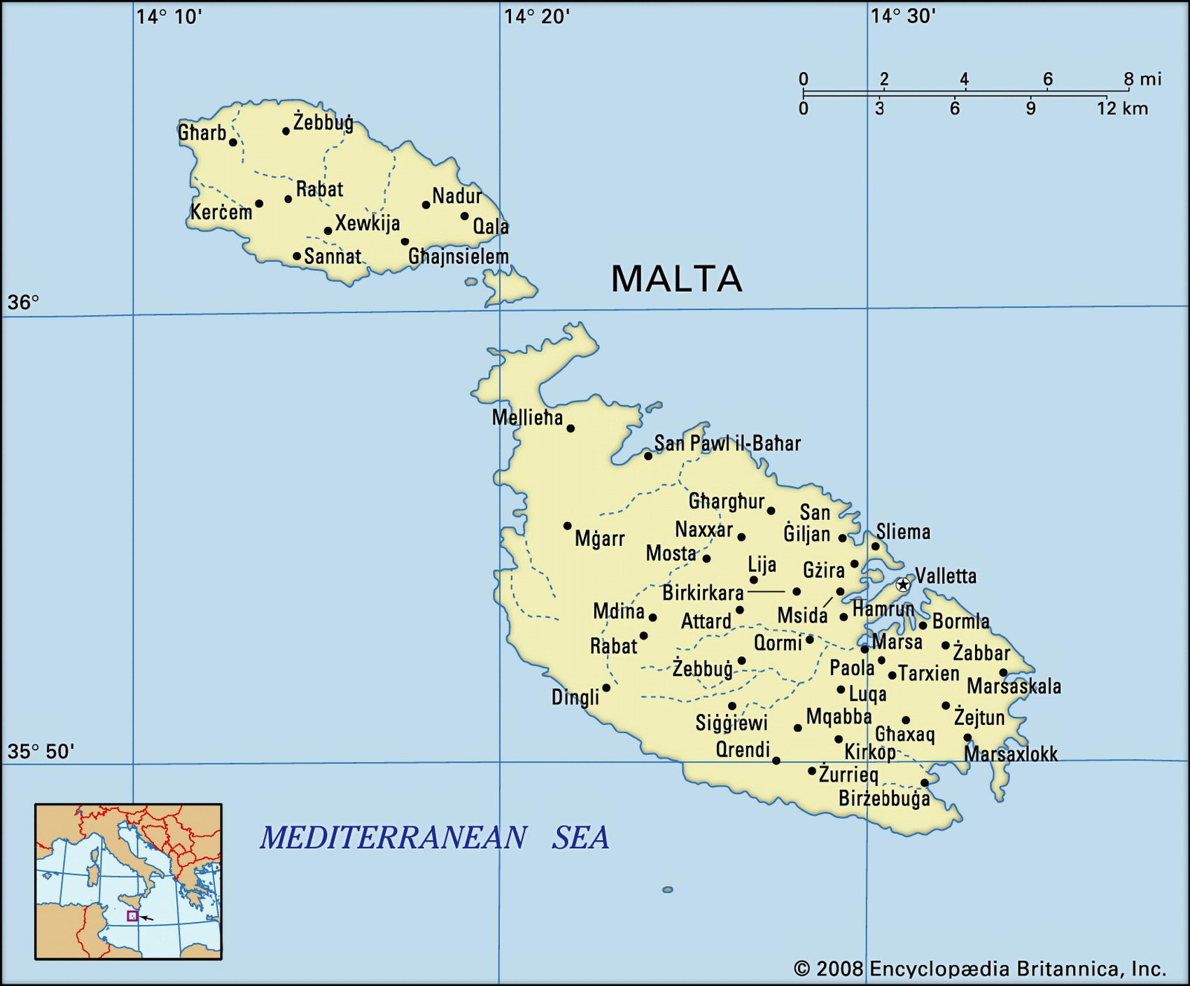 Карта острова Мальта и географическое описание страны факты информация -Атлас