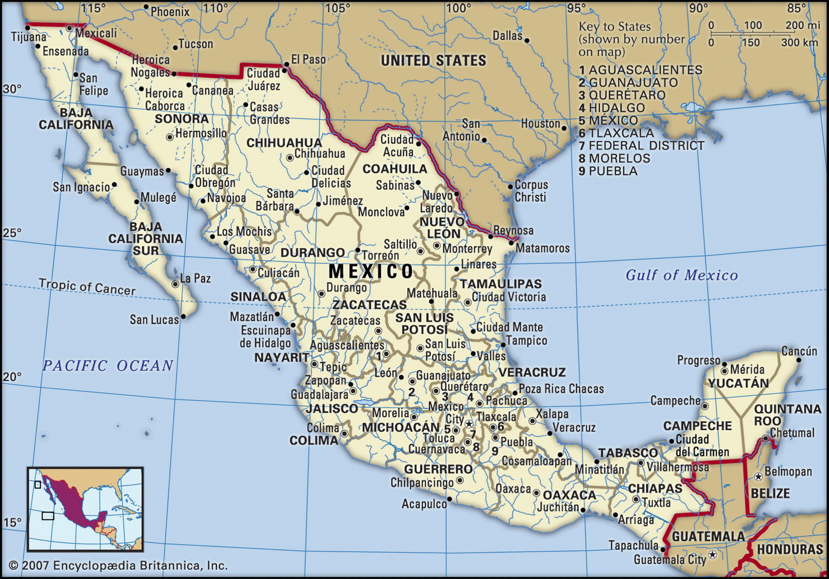 Мексика карта с городами