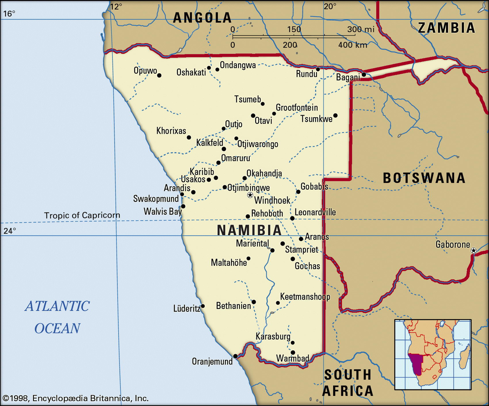 Намибия карта с городами