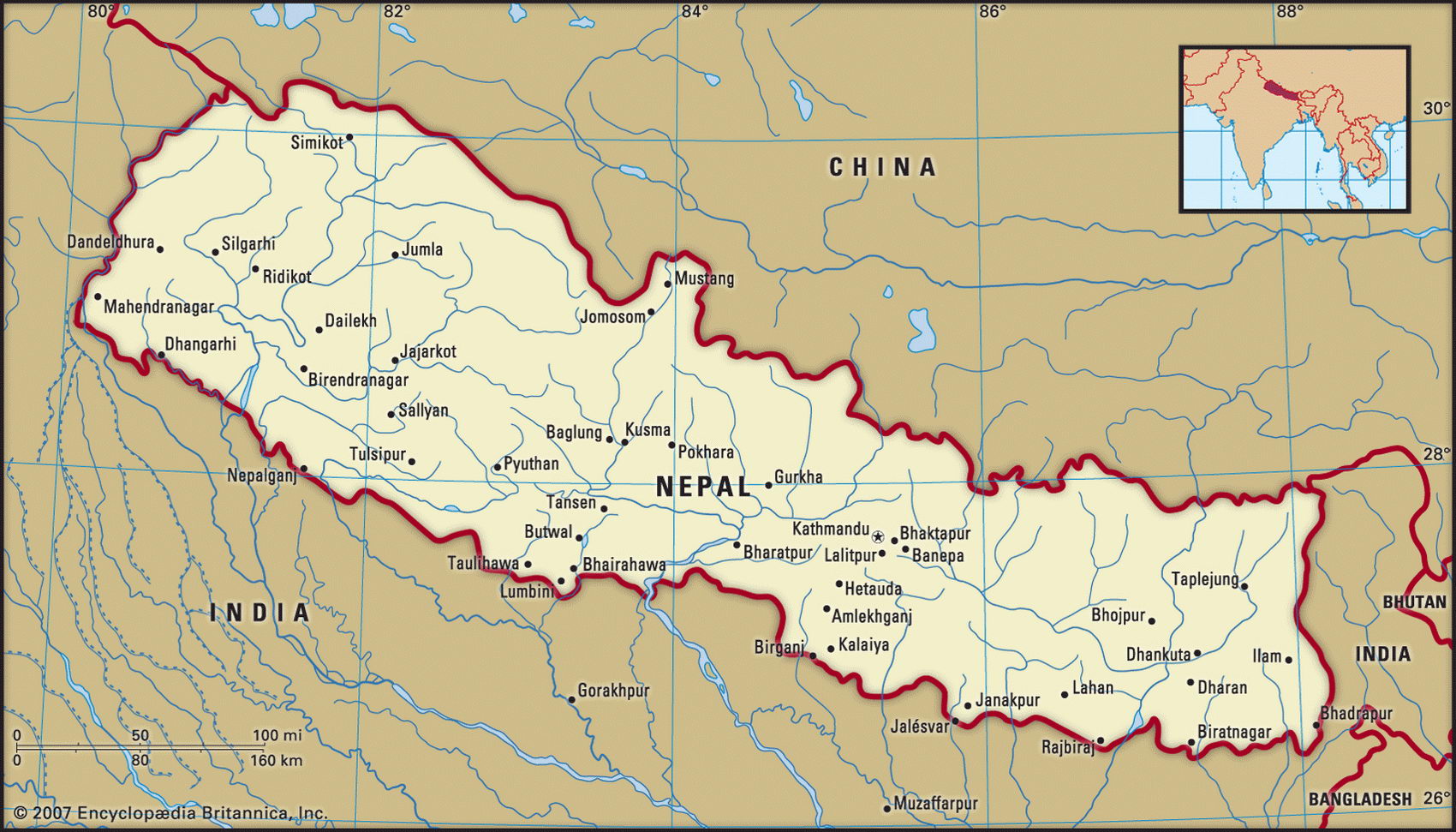 Непал карта с городами