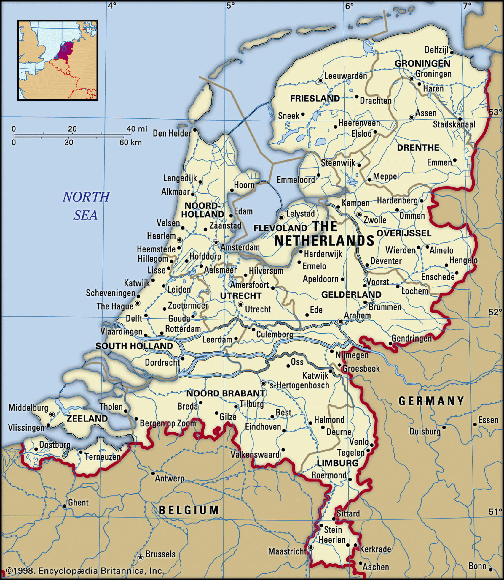 Нидерланды карта с городами и поселками
