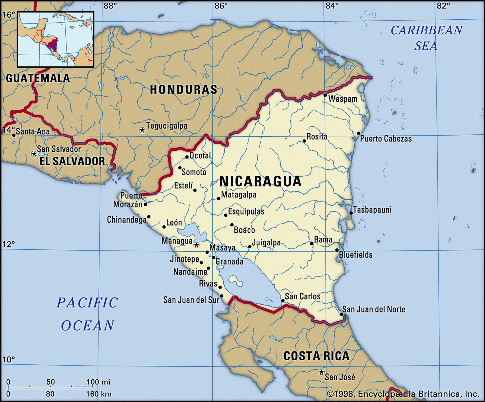 Покажи на карте никарагуа. Никарагуа местоположение. Месторасположение Никарагуа.