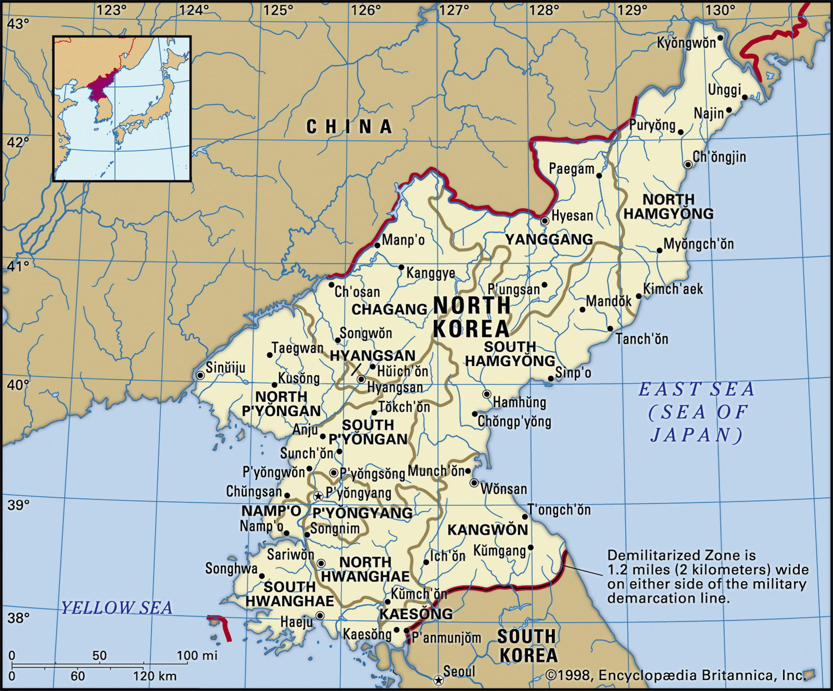 Северная Корея карта с городами