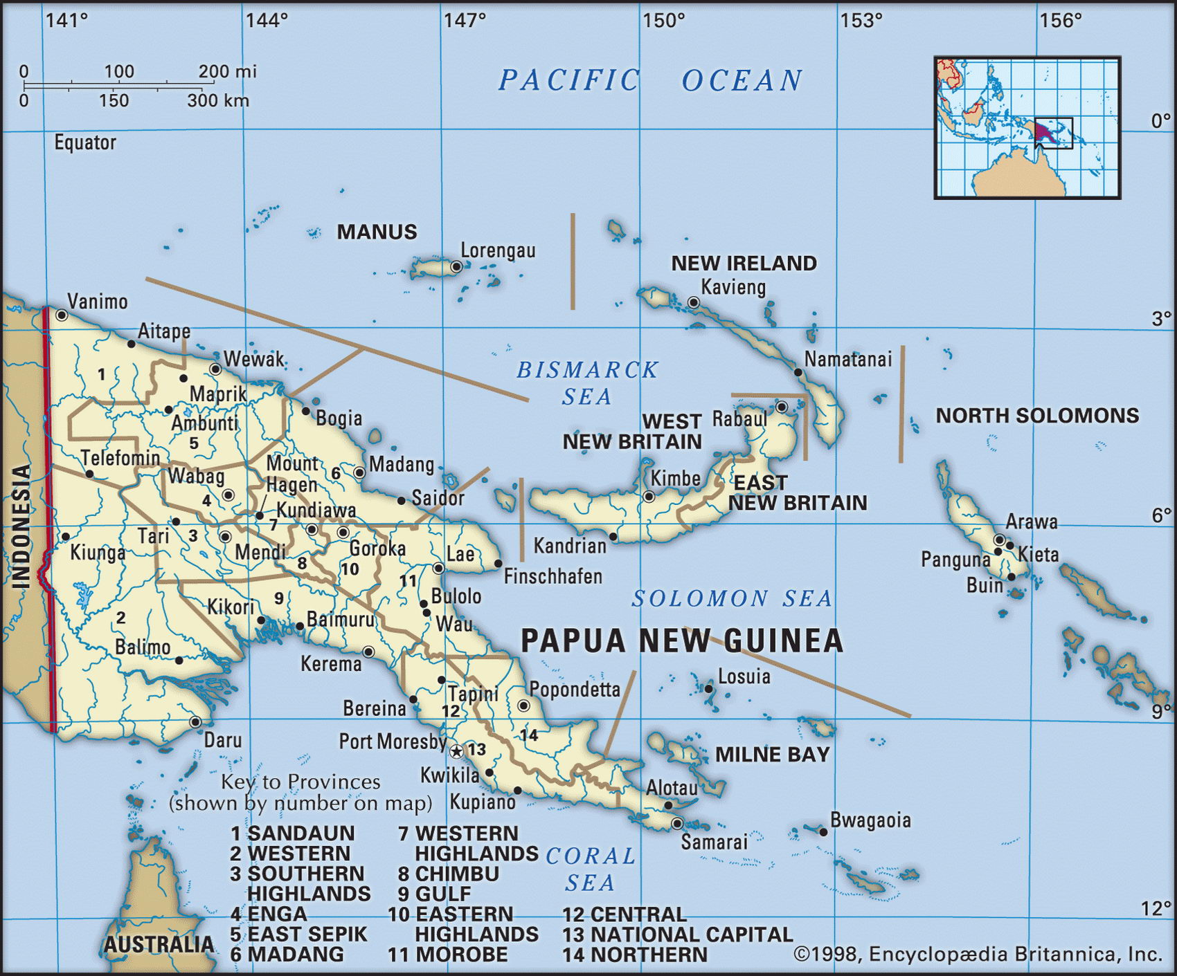 Папуа Новая Гвинея карта с городами