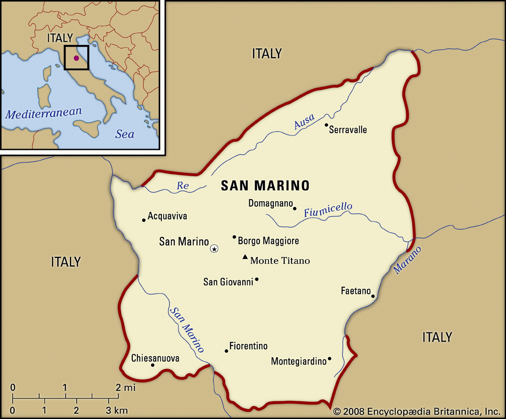 Сан Манарино на карте Европы