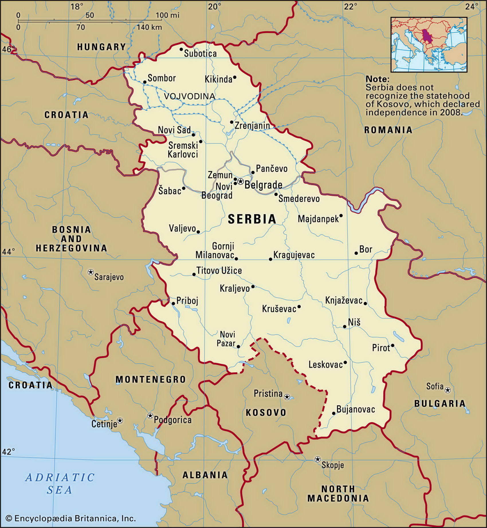 Карта Сербии и Черногории, географическое описание страны - Атлас