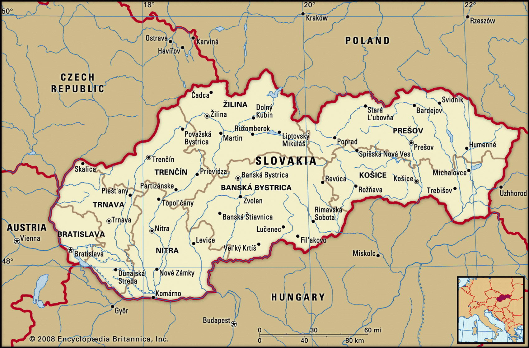 Карта Словакии описание страны география информация столица факт - Атлас