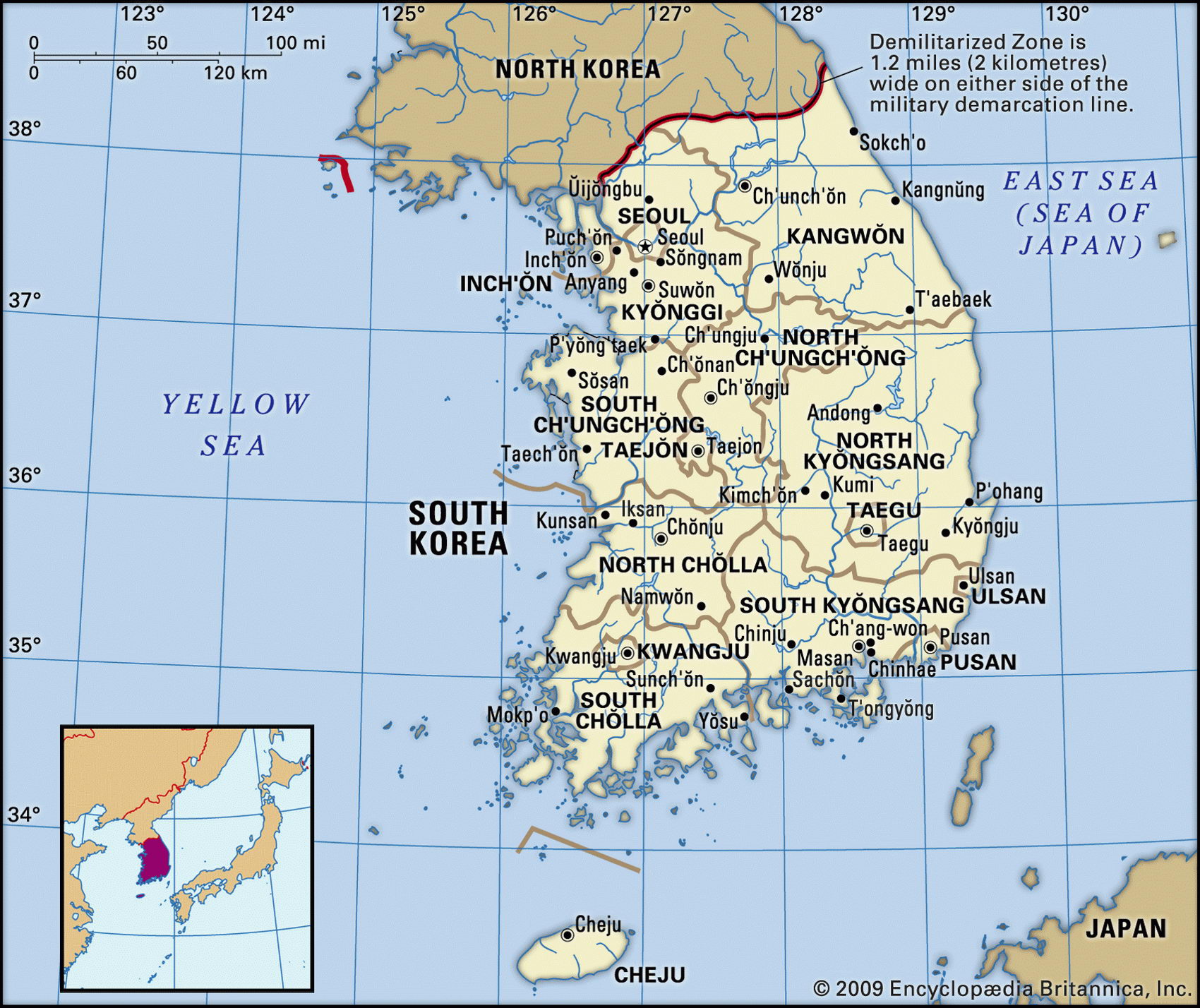 Южная Корея карта и географическое описание страны столица информация -Атлас