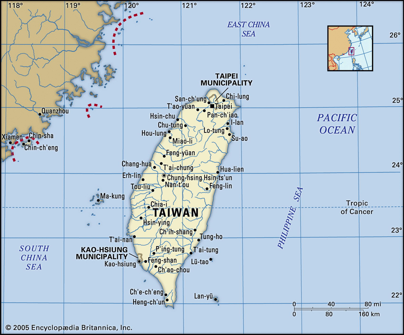 Тайвань карта с городами