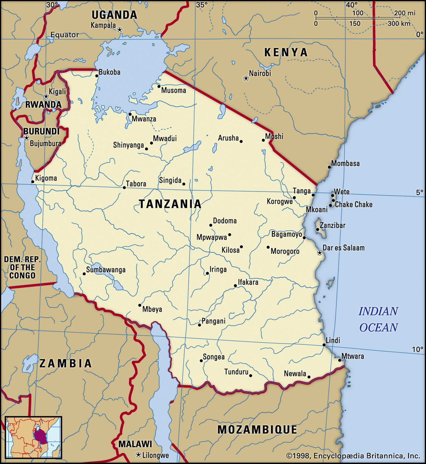 Танзания карта с городами