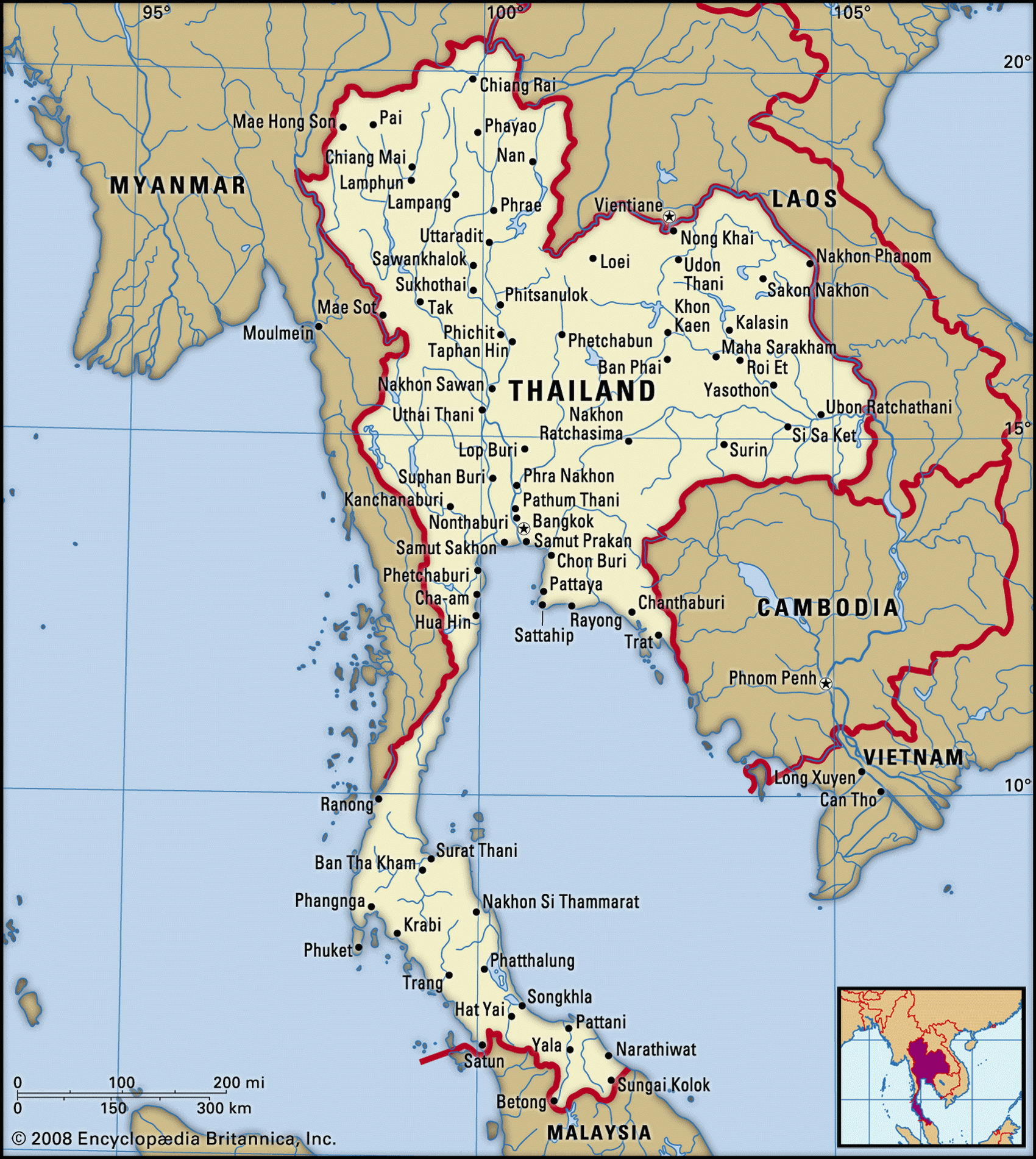 Таиланд карта с городами
