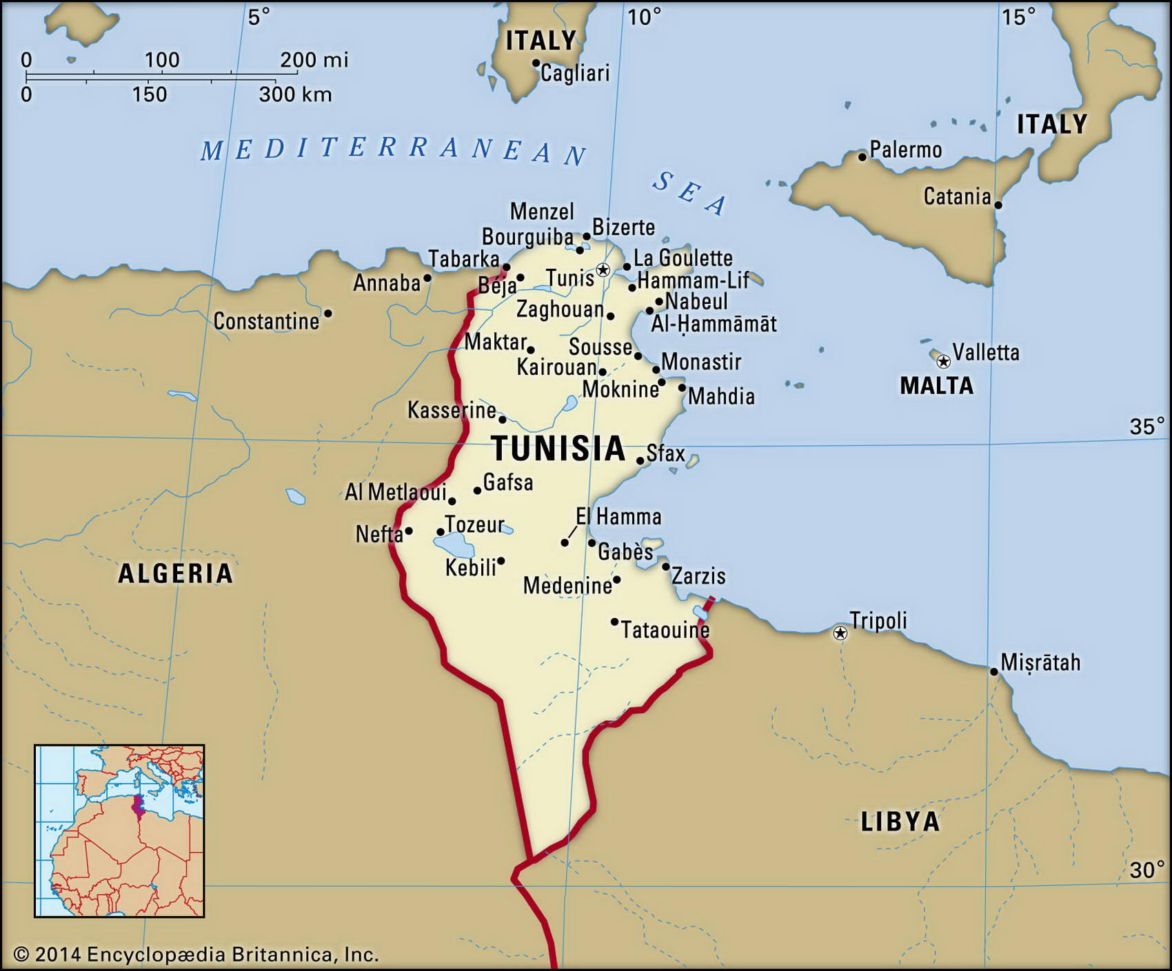Тунис карта с городами