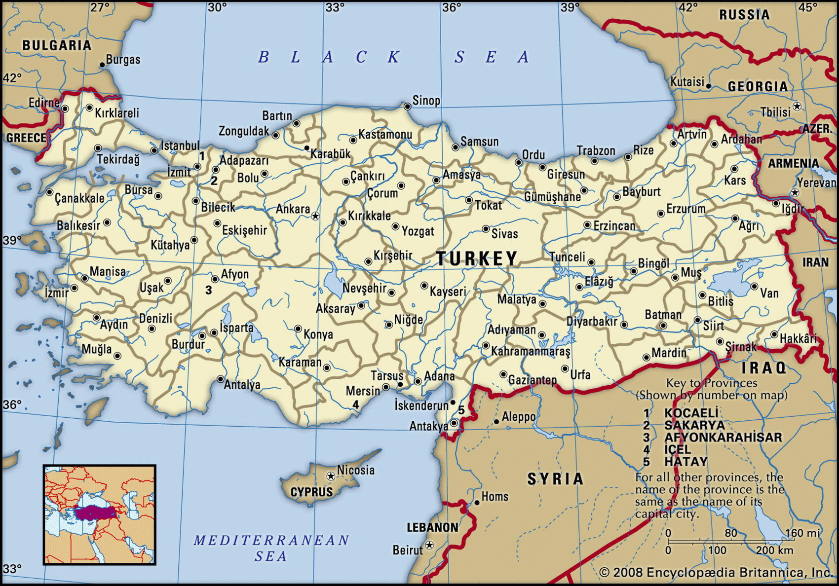 Турция карта с городами