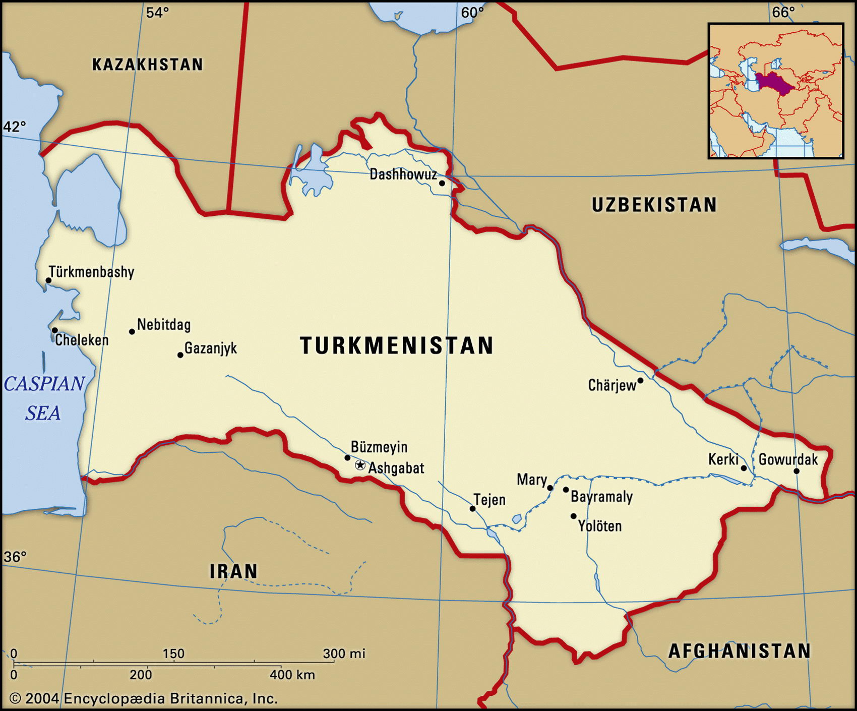 Туркмения на карте мира