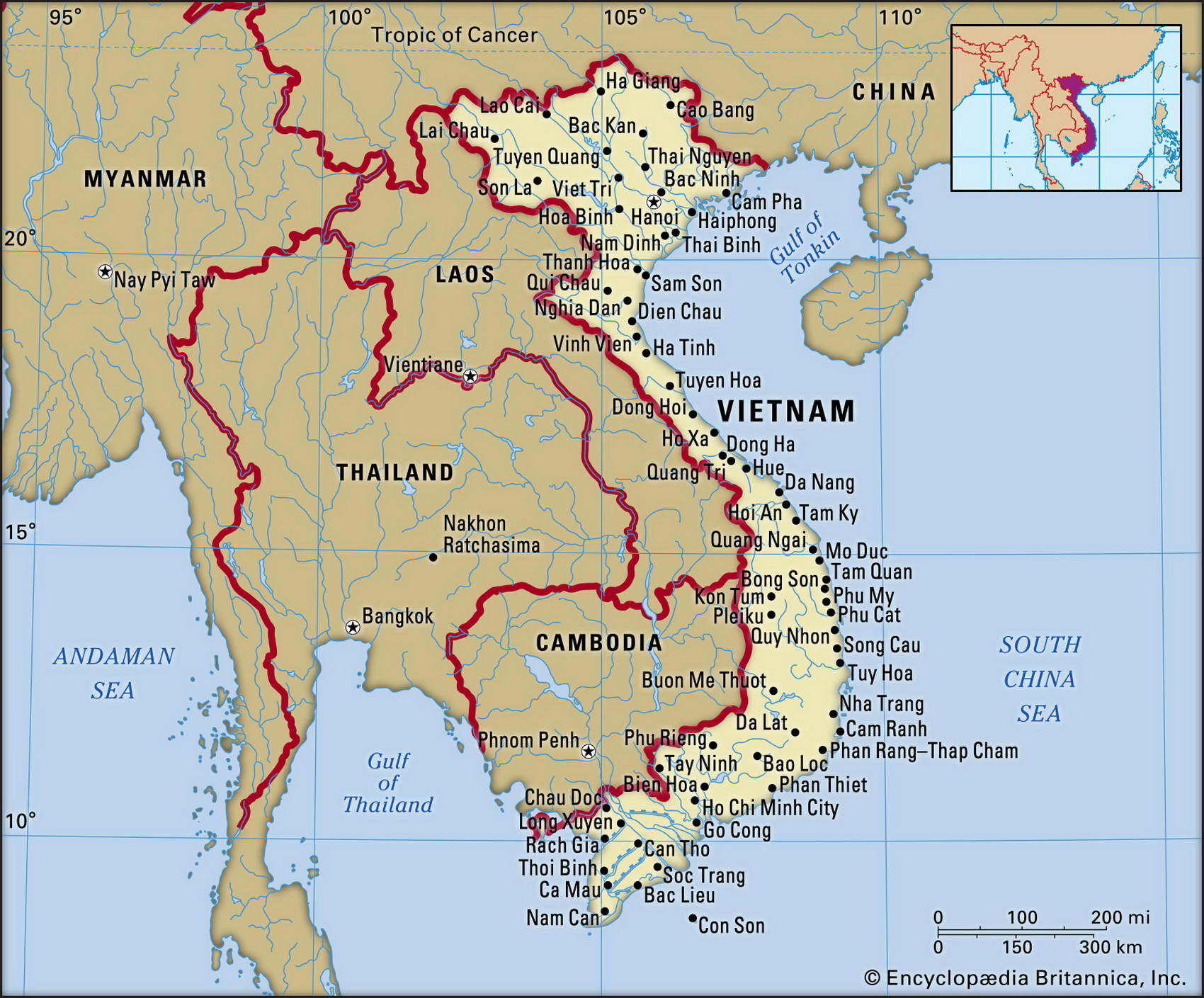 Вьетнам карта с городами