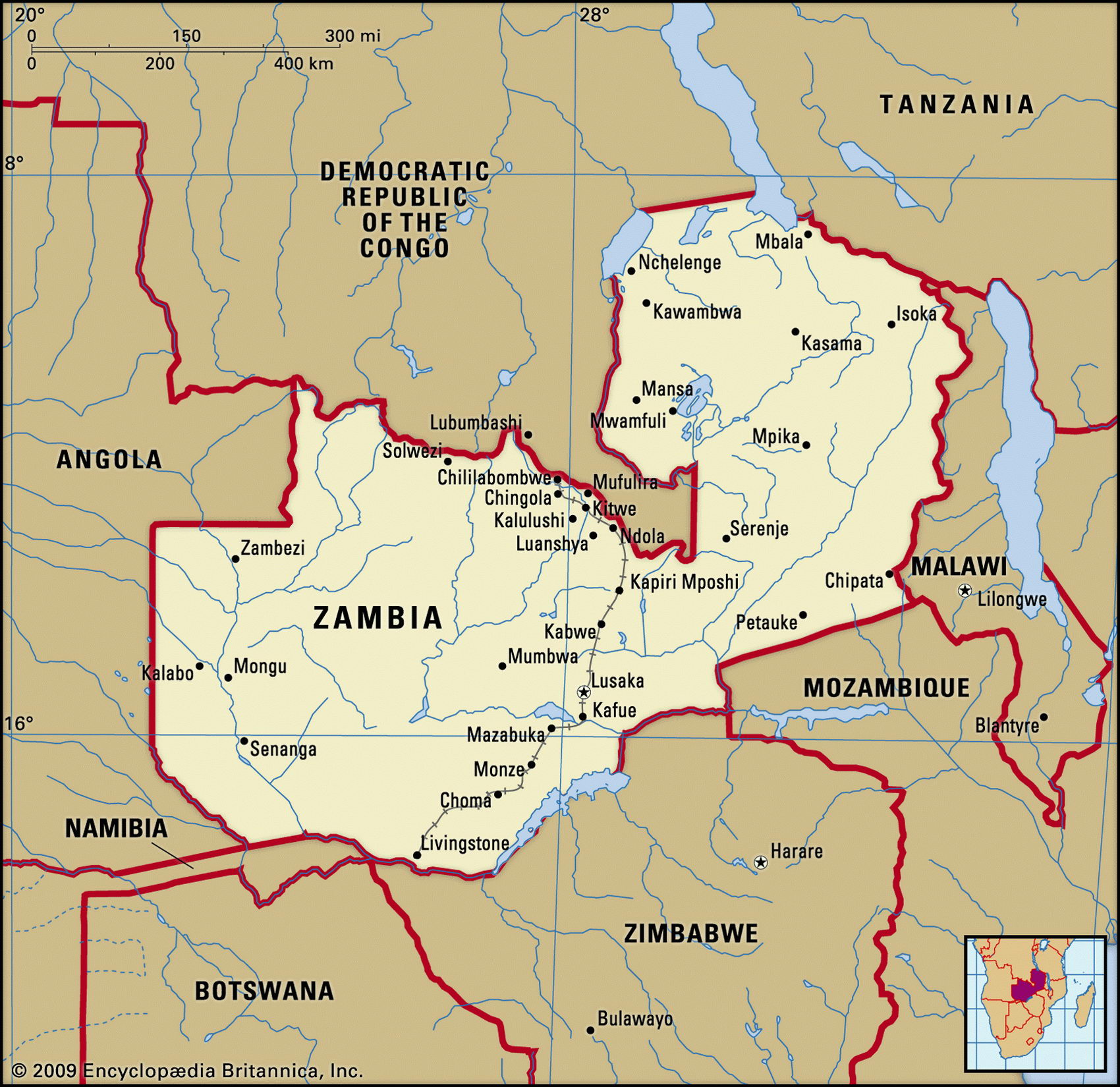 Замбия карта с городами