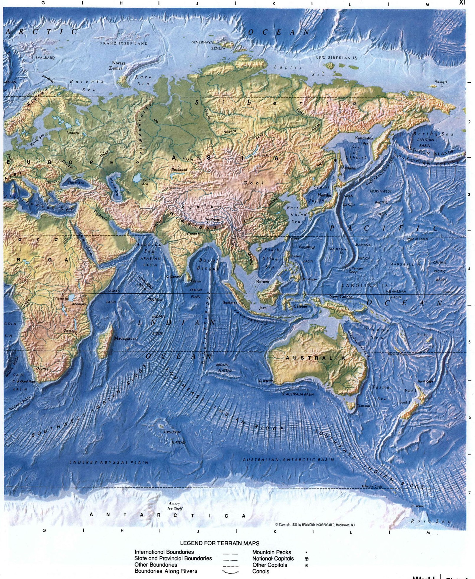 Географическая карта мира - восточное полушарие