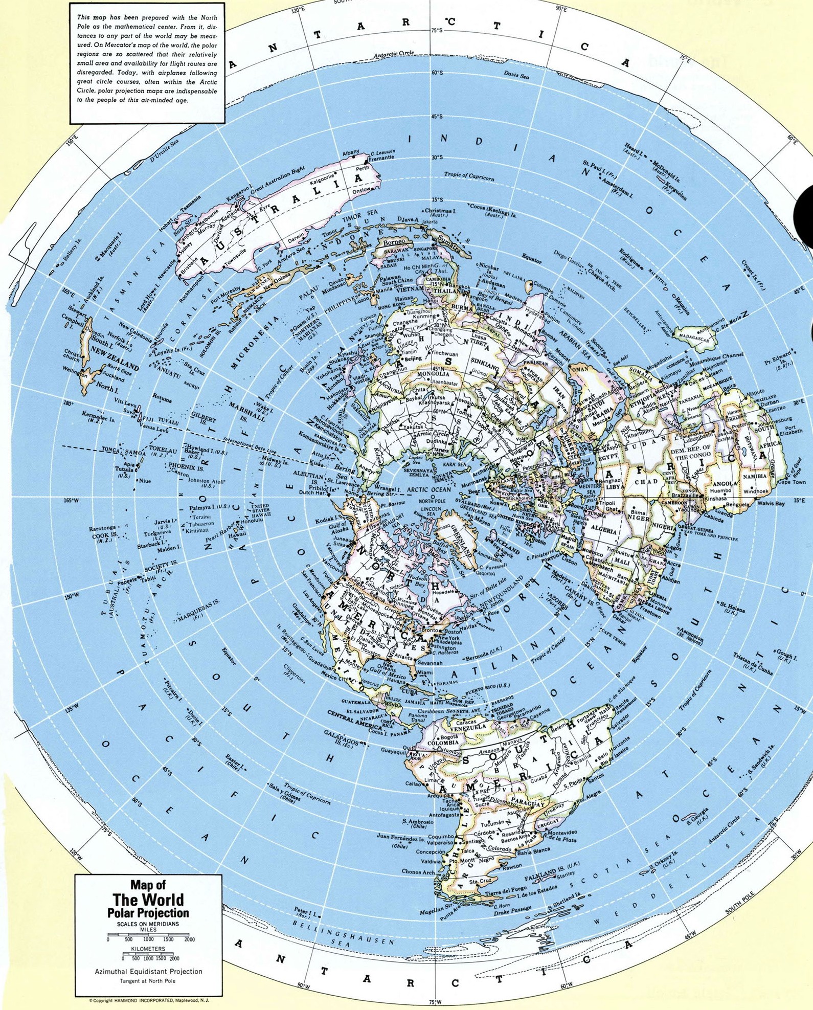 Карта мира в полярной проекции