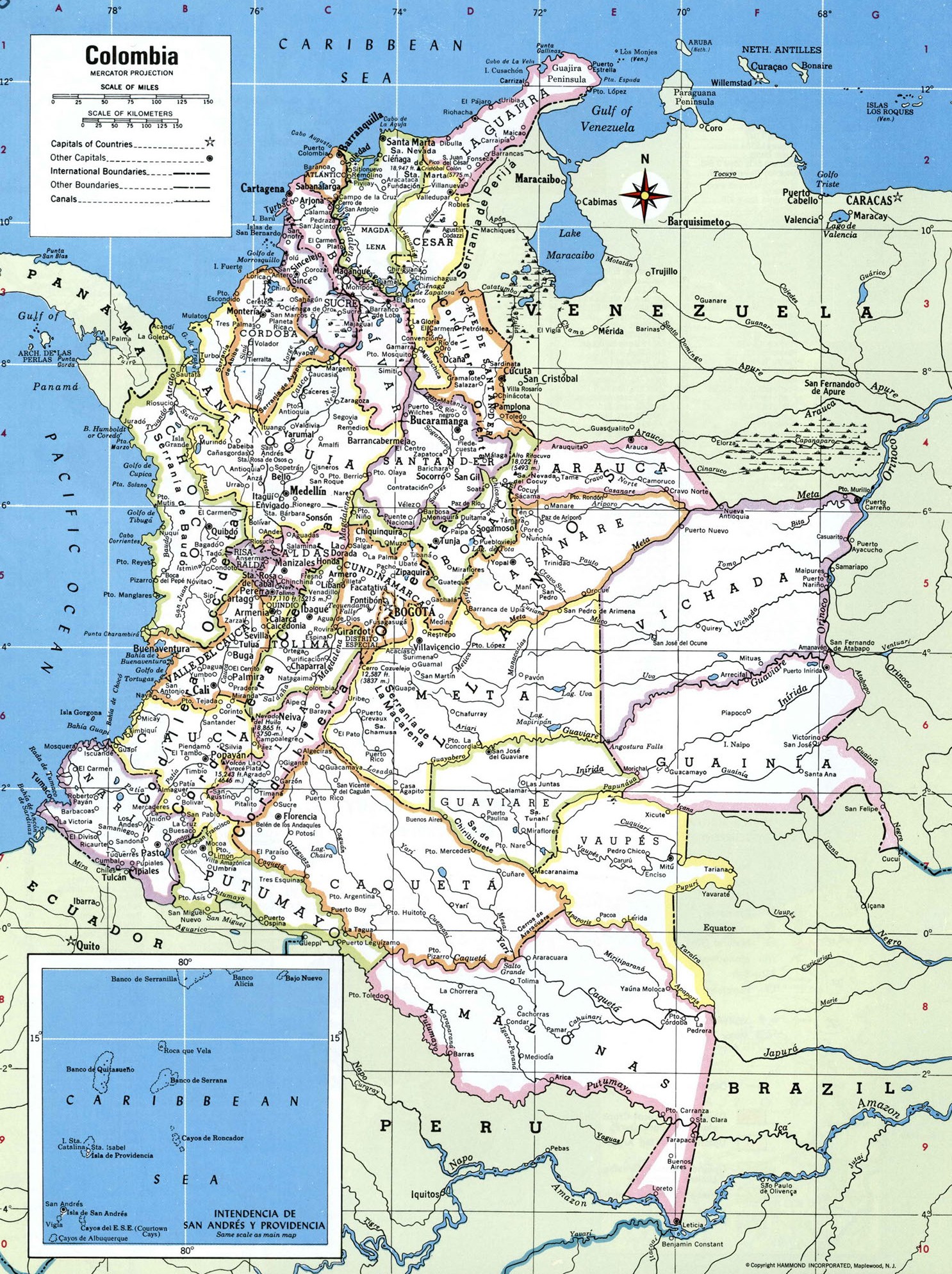 Колумбия подробная административная карта