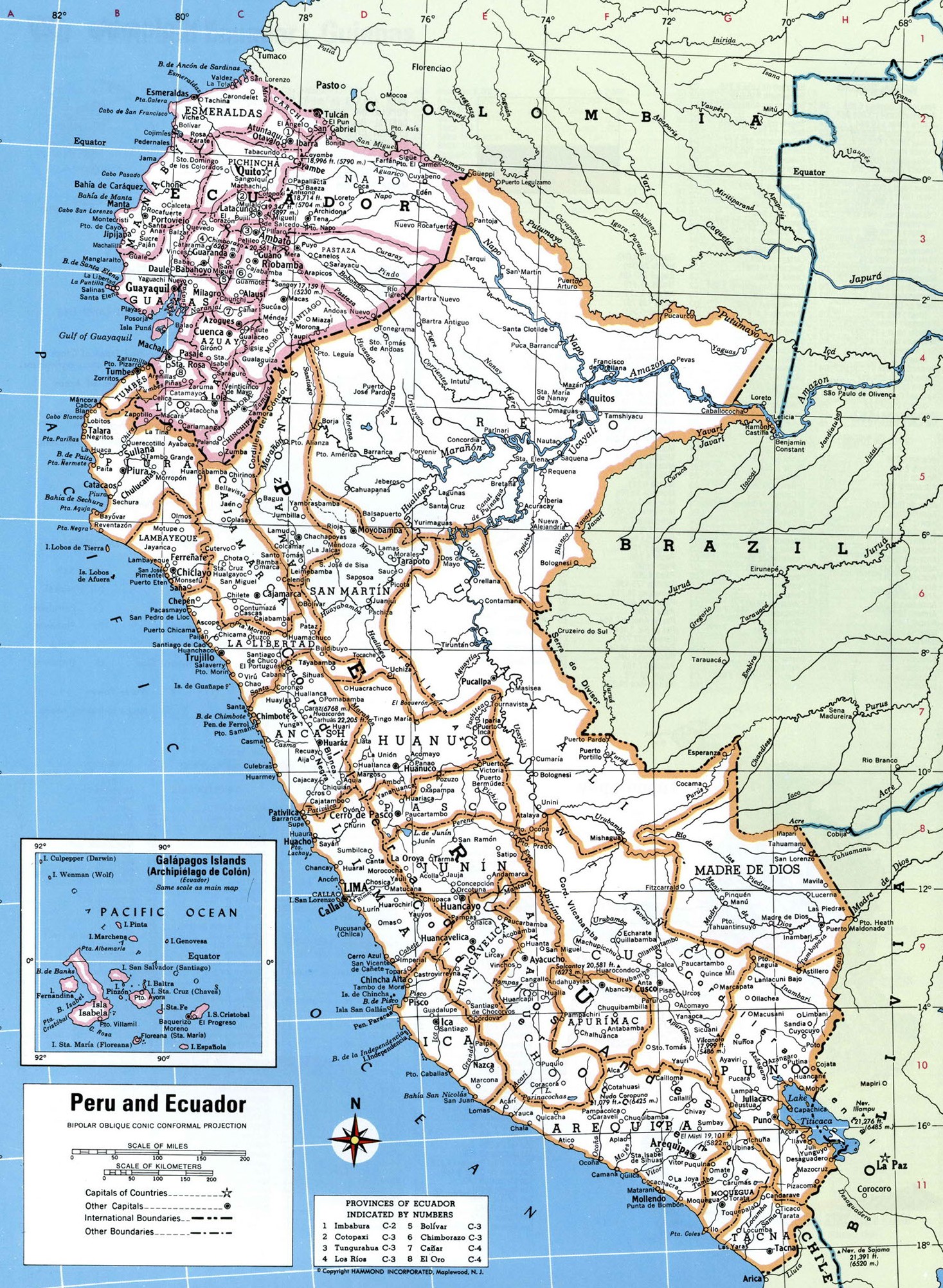 Перу и Эквадор административная карта