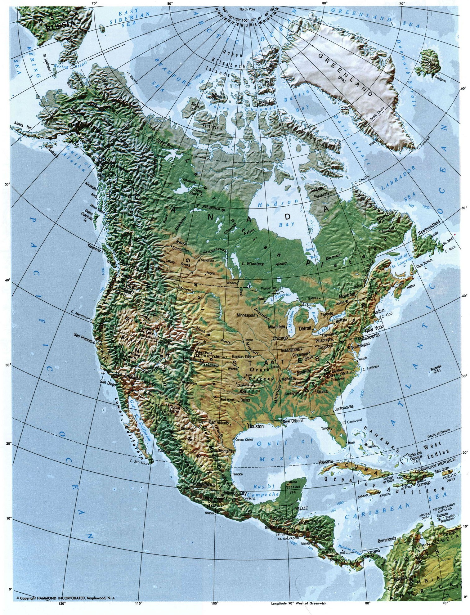 Рельеф Северной Америки карта