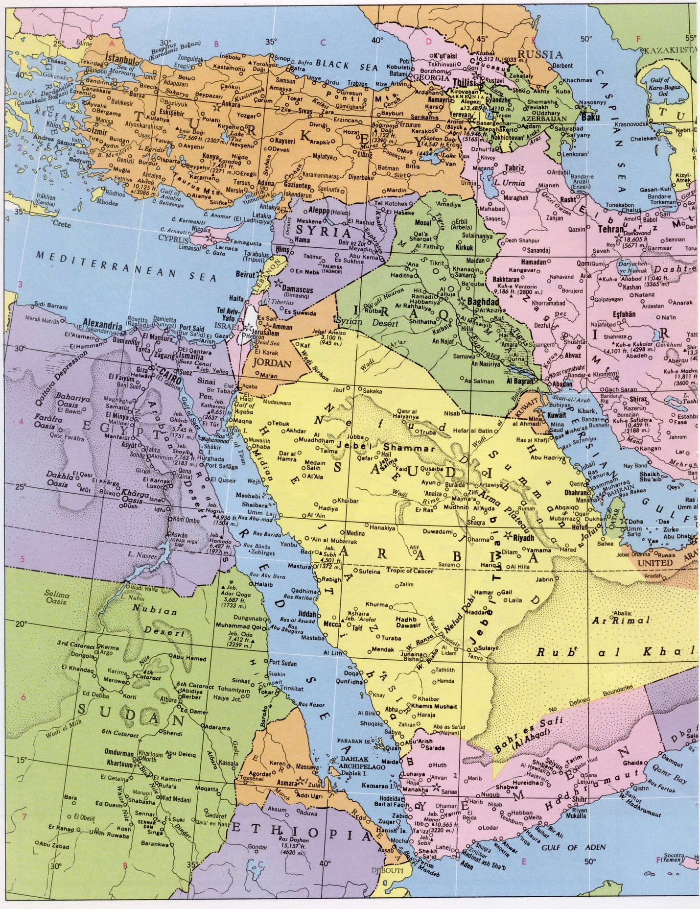 Карта региона Ближний Восток политическая