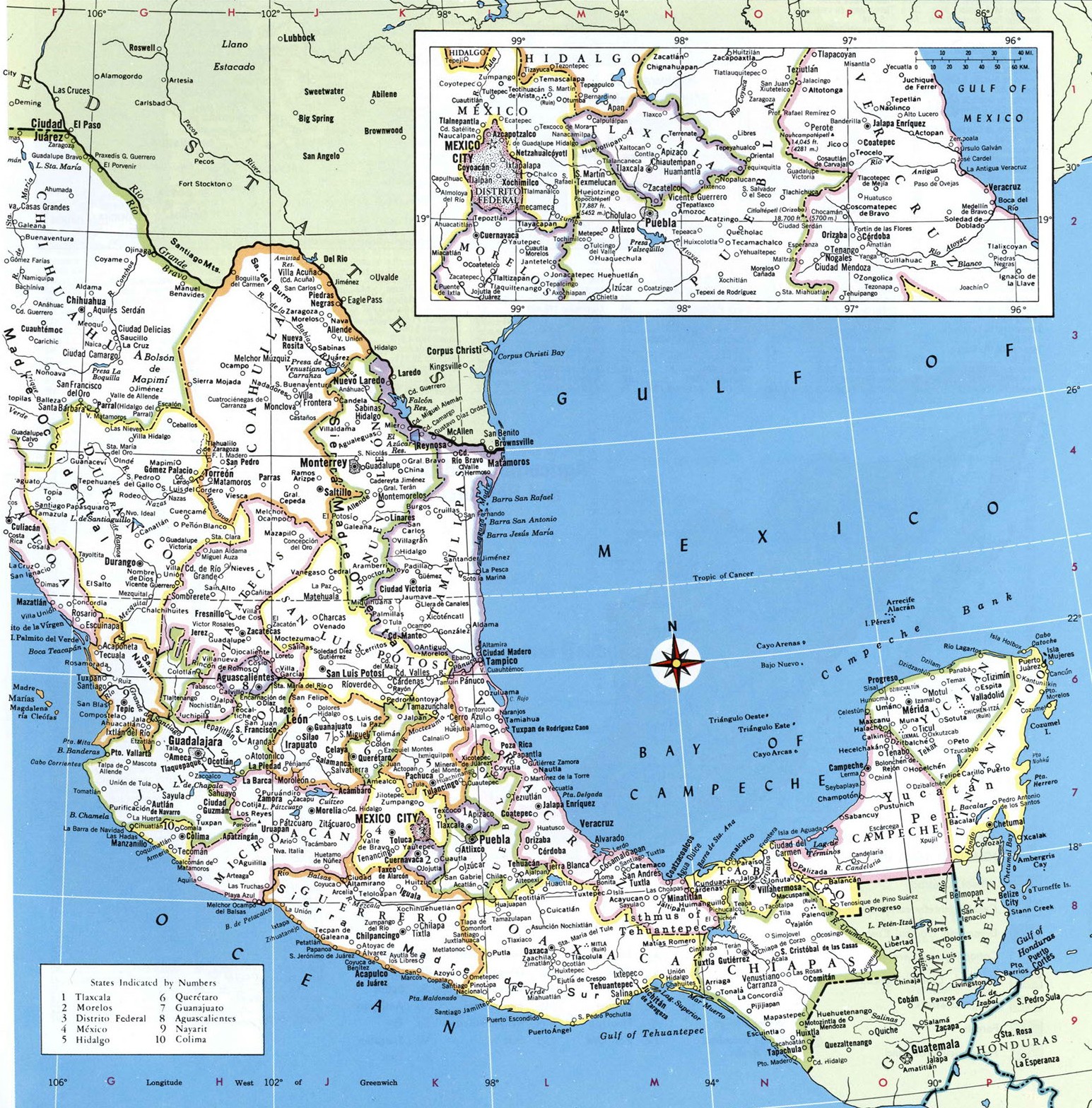 Мексика административная карта 