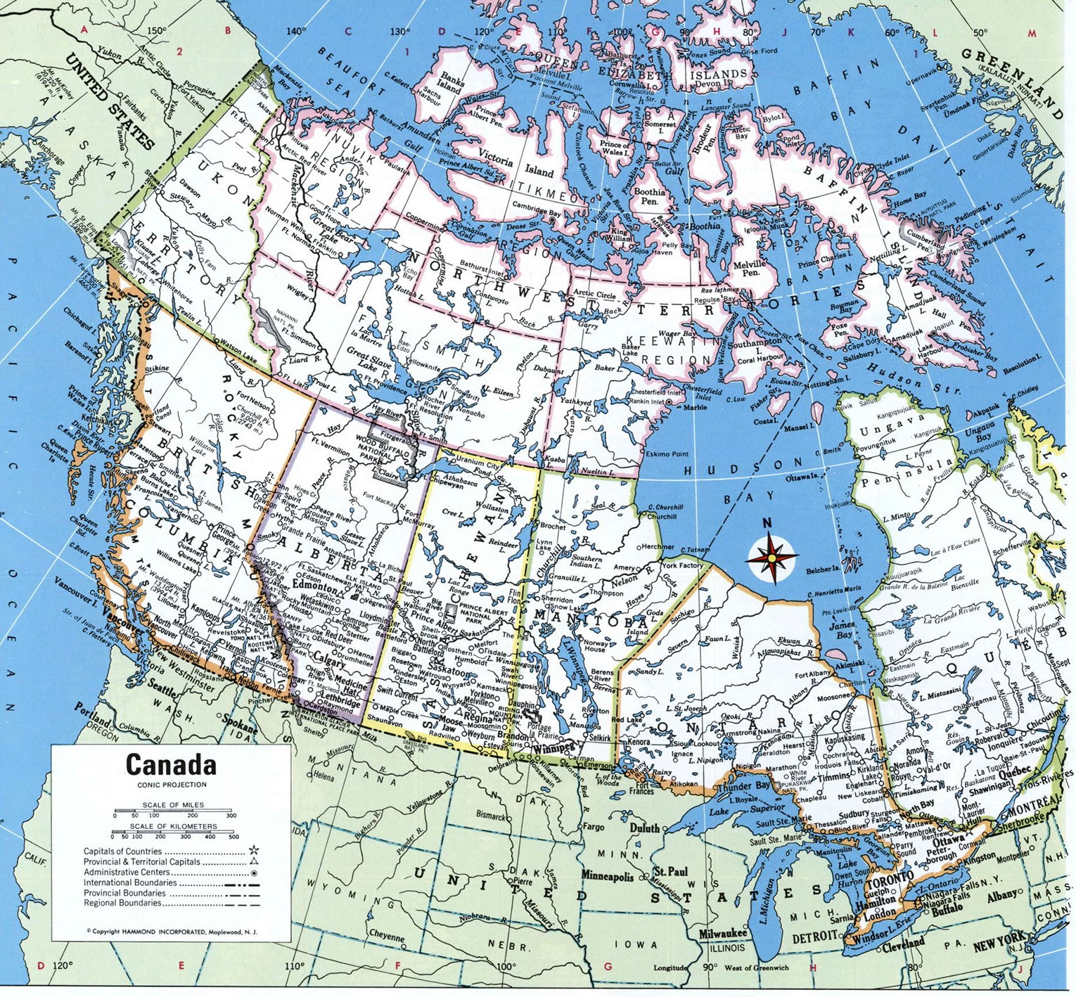 Карта канады с провинциями и городами на русском языке