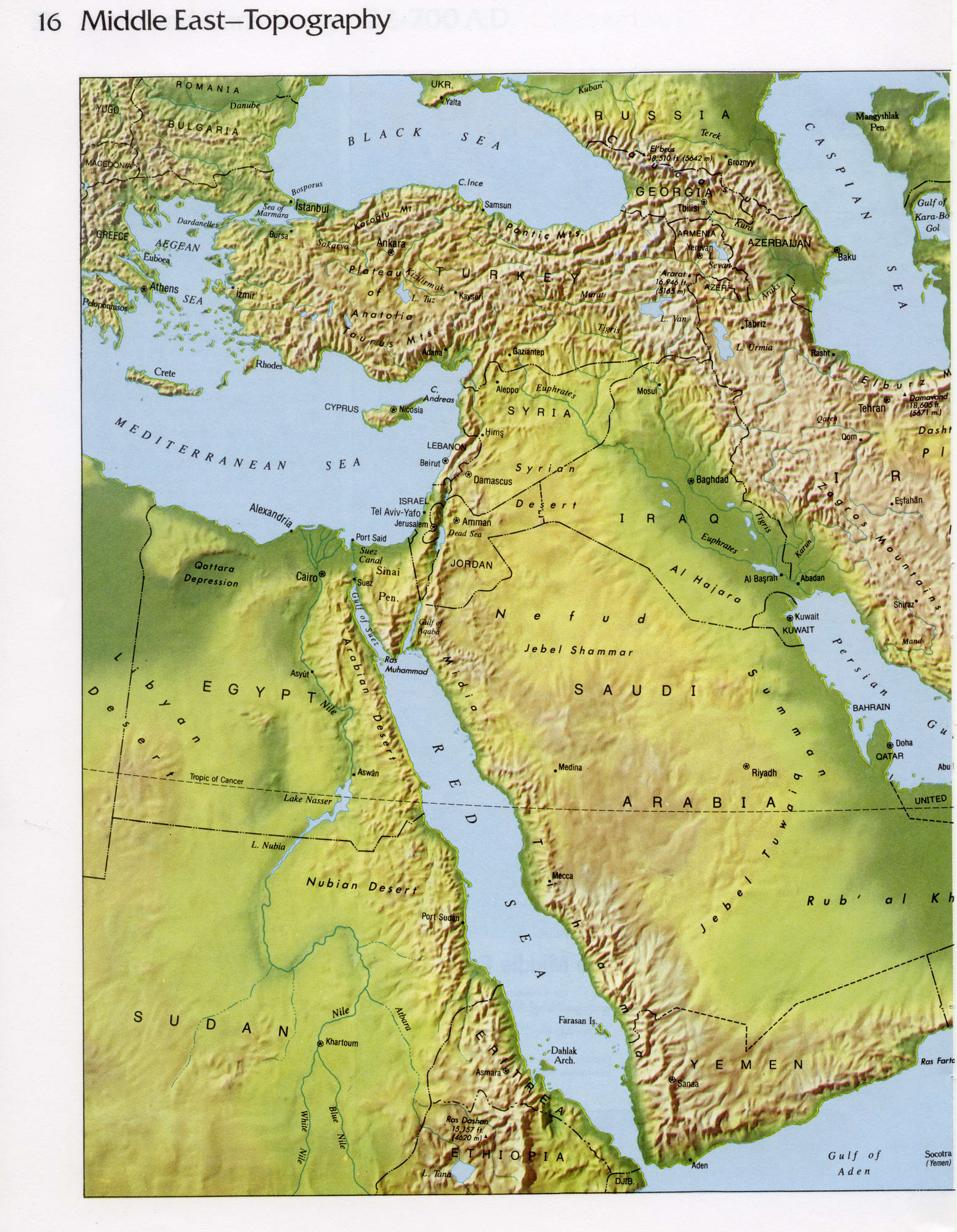 Рельеф Ближнего Востока карта
