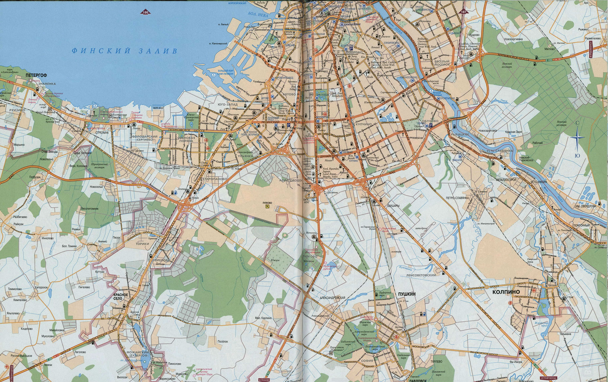 Город Санкт-Петербург карта автомобильных дорог подробная пригороды - 2023