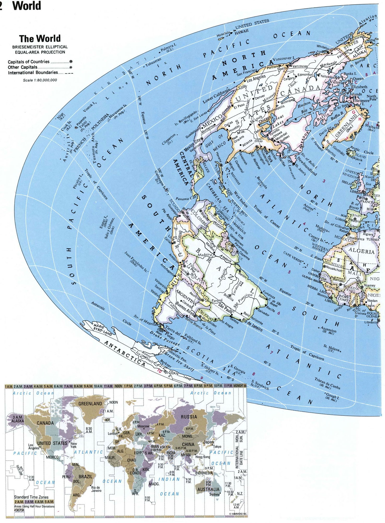 Карта мира политическая - западное полушарие