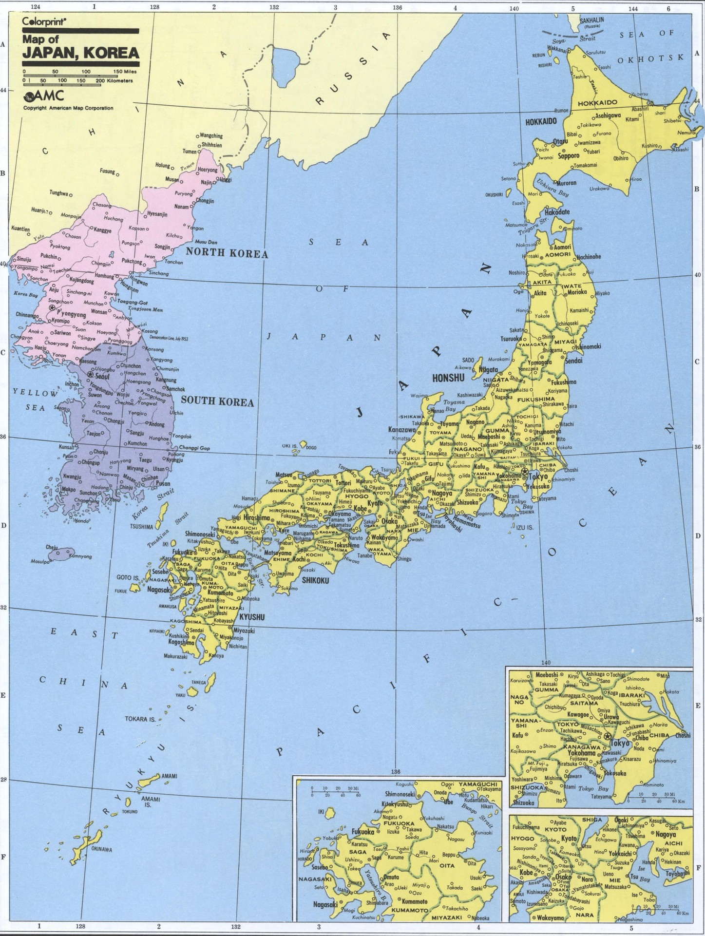 Политическая карта Японии и Кореи
