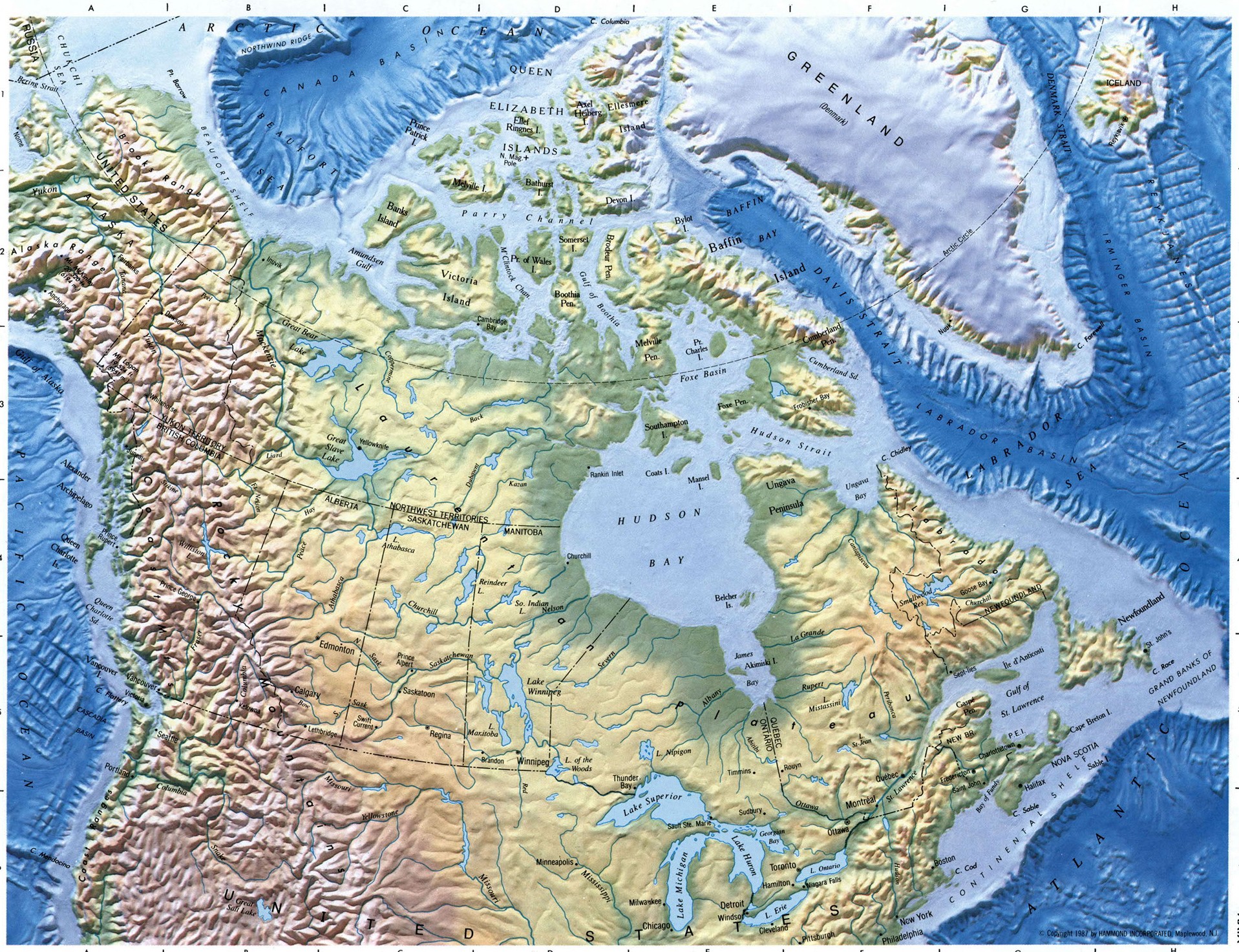 Большая физическая карта Канады